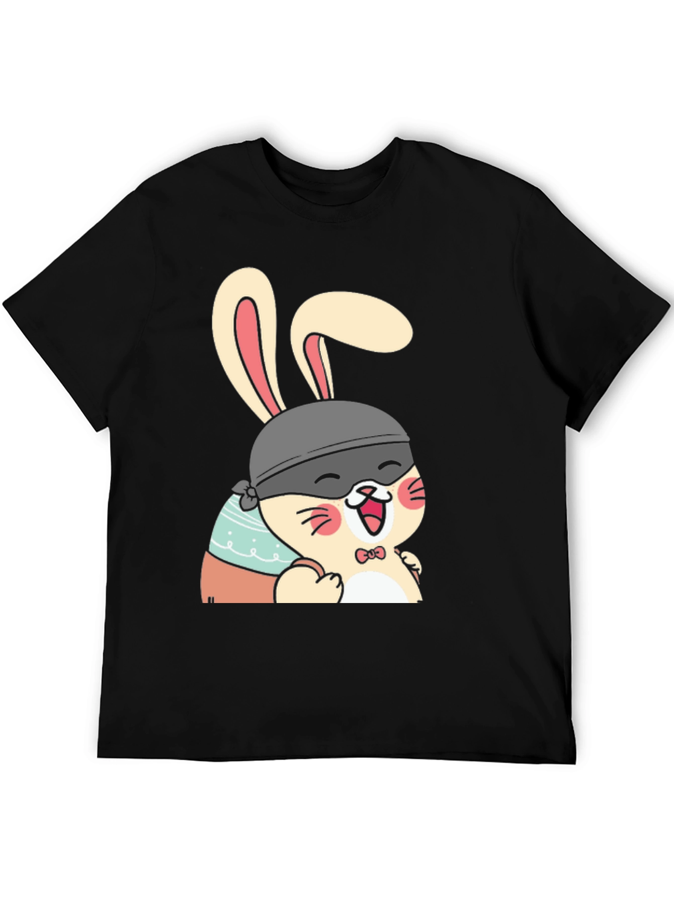 Black Cute Bunny T-Shirt - Black Cotton Tee view 5