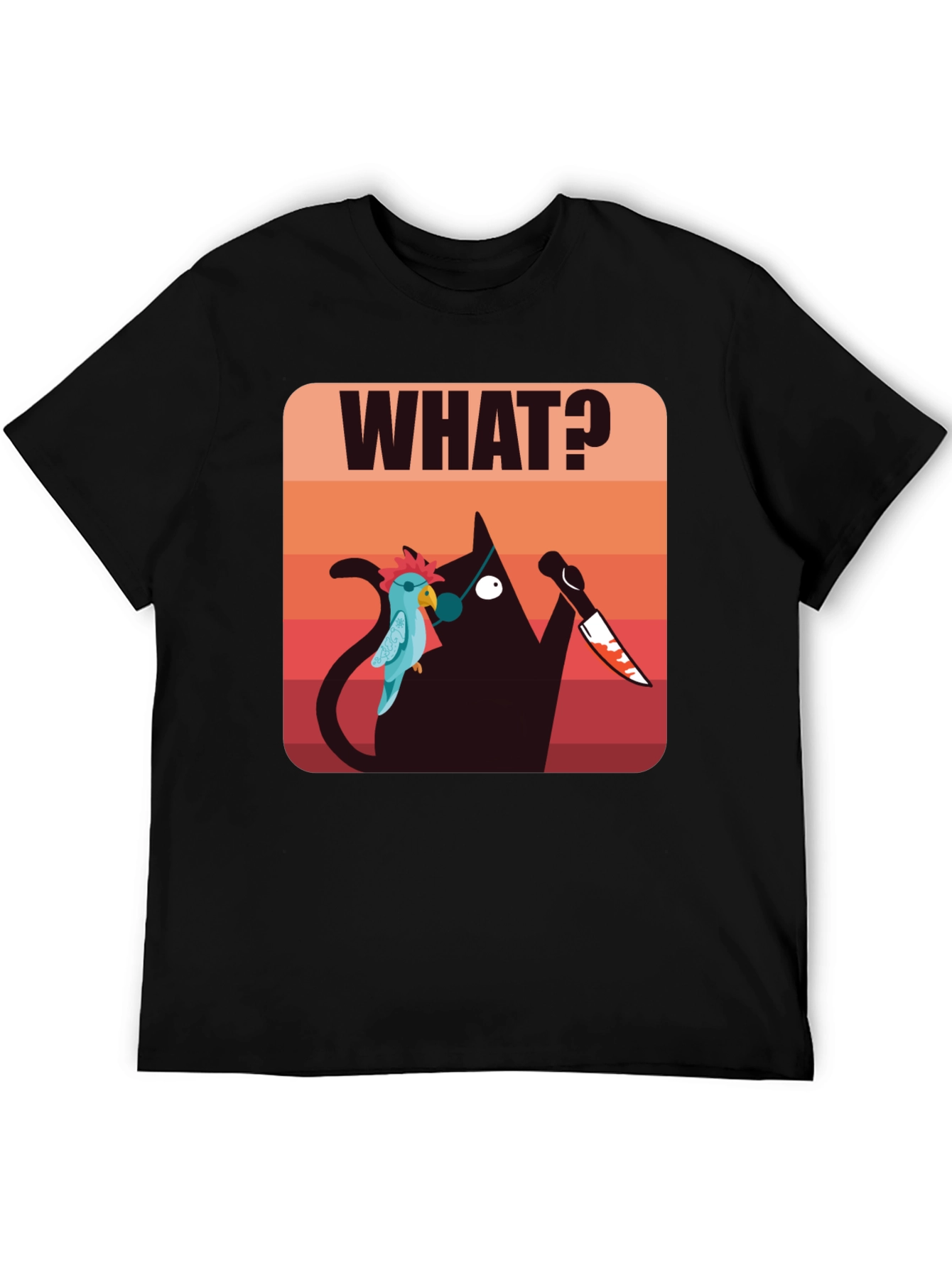 Black Funny Cat with Knife T-Shirt - Men's Black Graphic Tee view 5