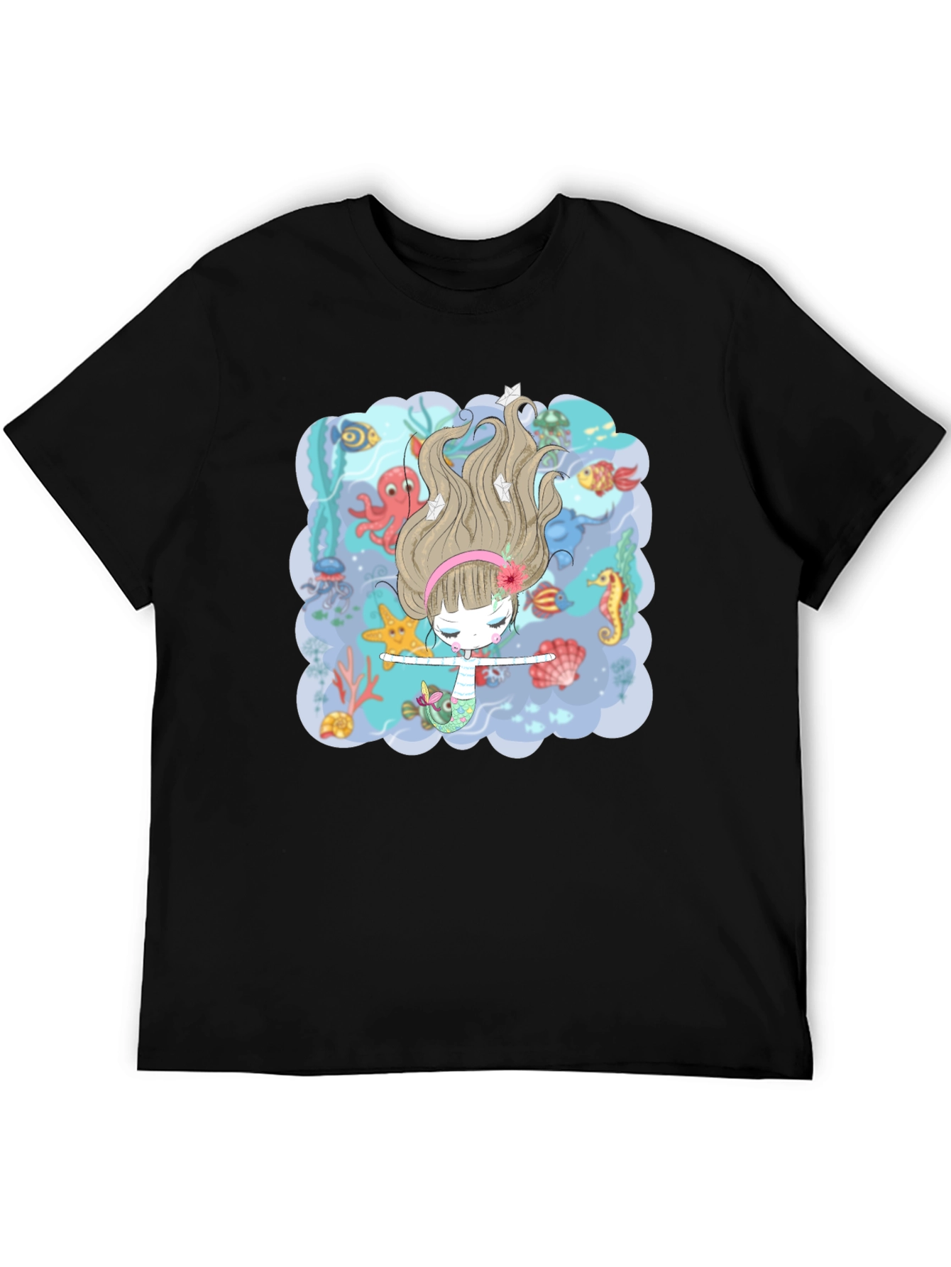 Black Mermaid T-Shirt - Undersea Adventure Design view 5
