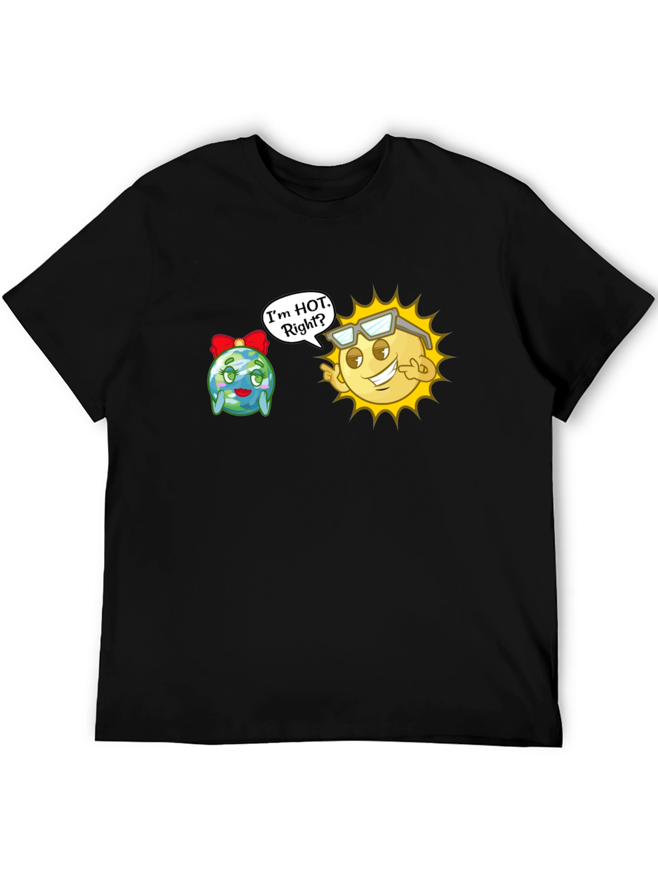 Black Funny Sun & Earth T-Shirt - I'm Hot, Right? view 5