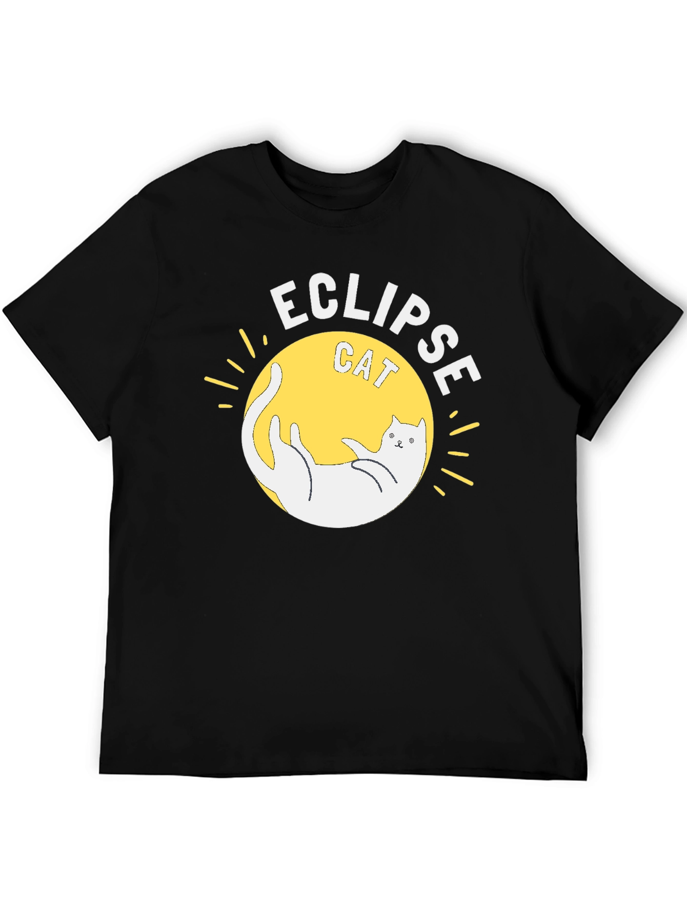 Black Eclipse Cat Graphic T-Shirt - Black Cotton Tee view 5
