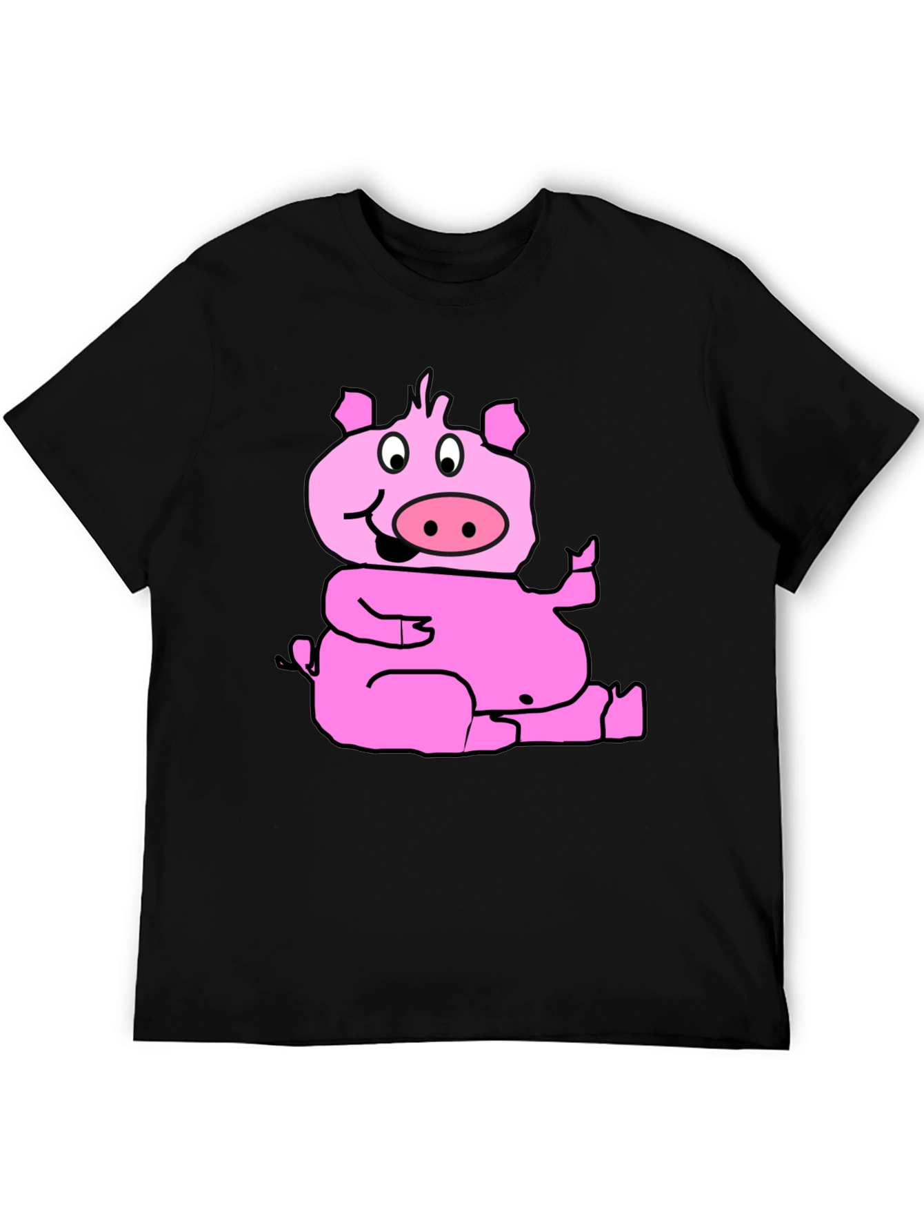 Black Funny Pig Graphic T-Shirt - Black Cotton Tee view 5