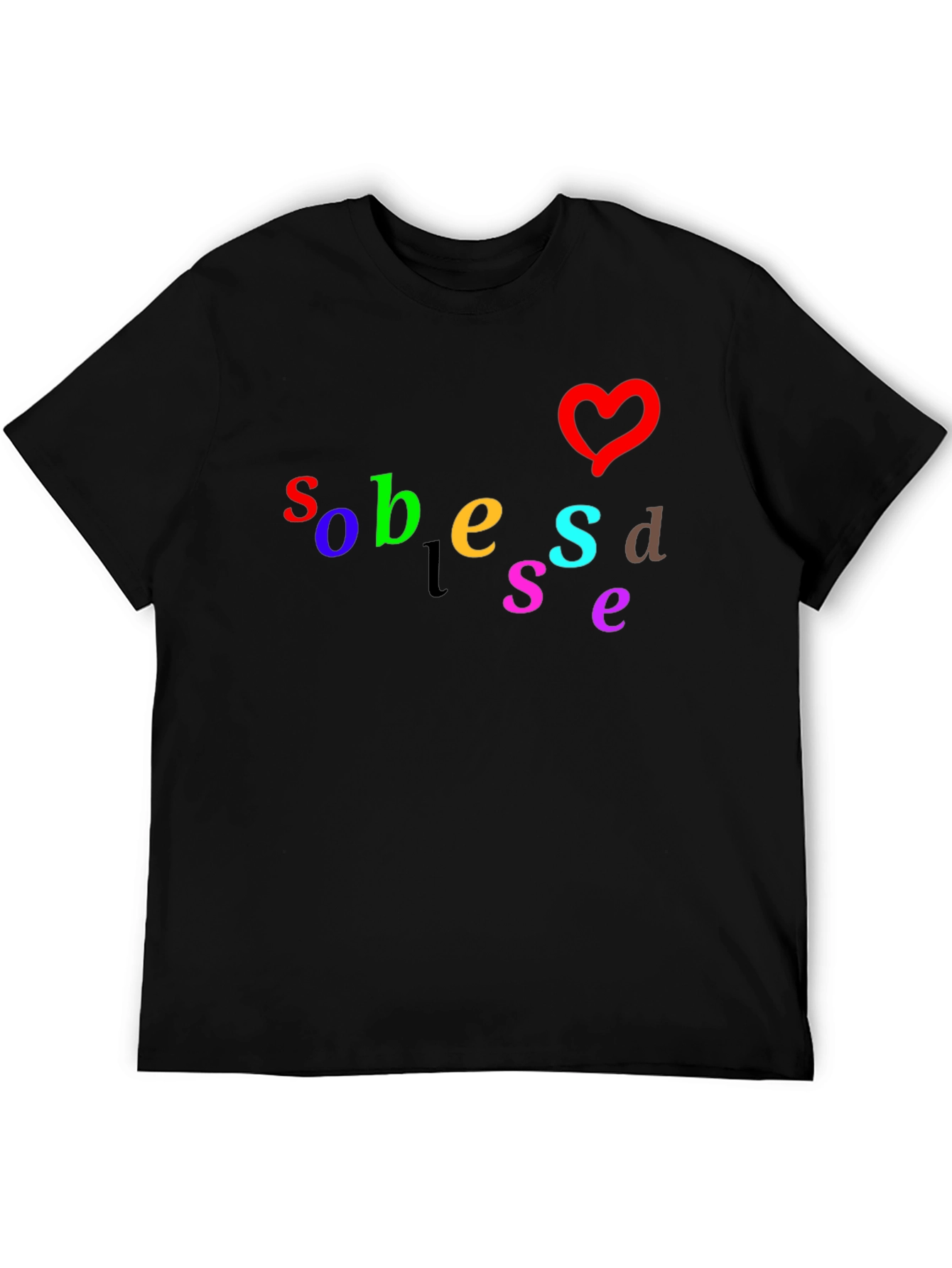 Black Colorful Graphic T-Shirt with Heart Design view 5