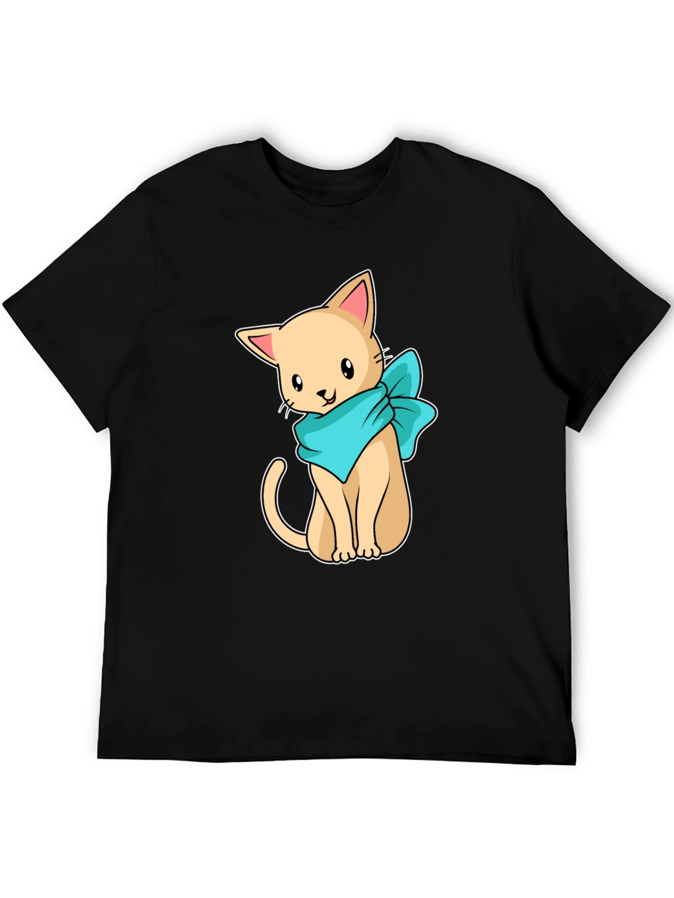 Black Cute Cartoon Cat Graphic Tee - Black Unisex Shirt view 5