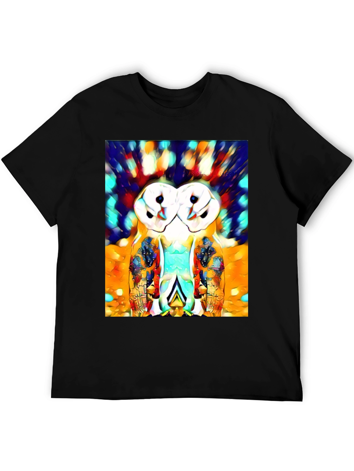 Black Abstract Owl Print T-Shirt view 5