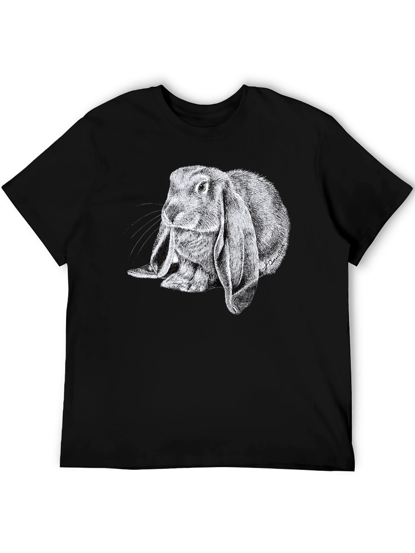 Black Rabbit Graphic Tee - Soft Black Cotton T-Shirt view 5