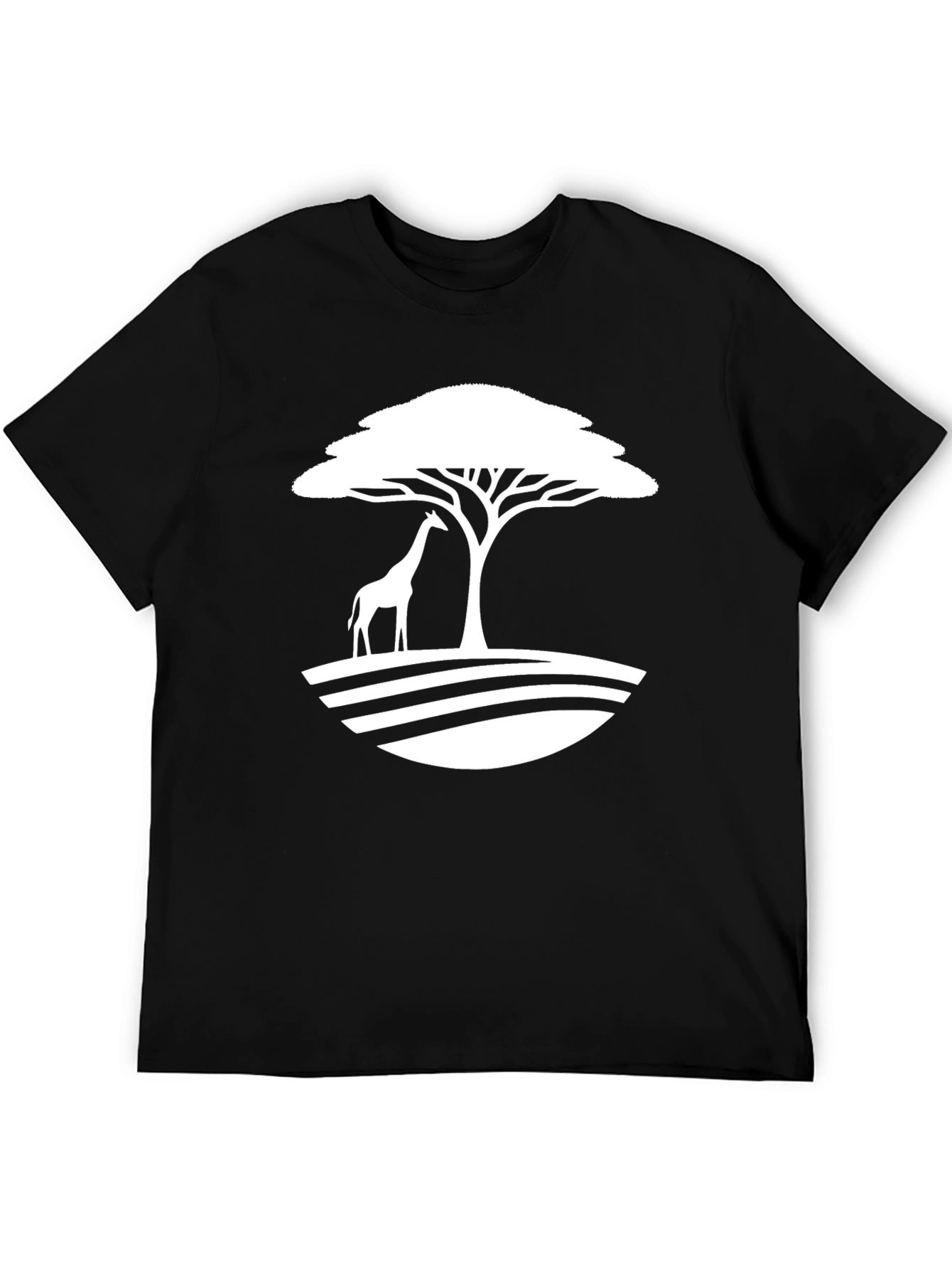 Giraffe Savannah Tree Graphic Tee - Black Cotton Casual Shirt - 5