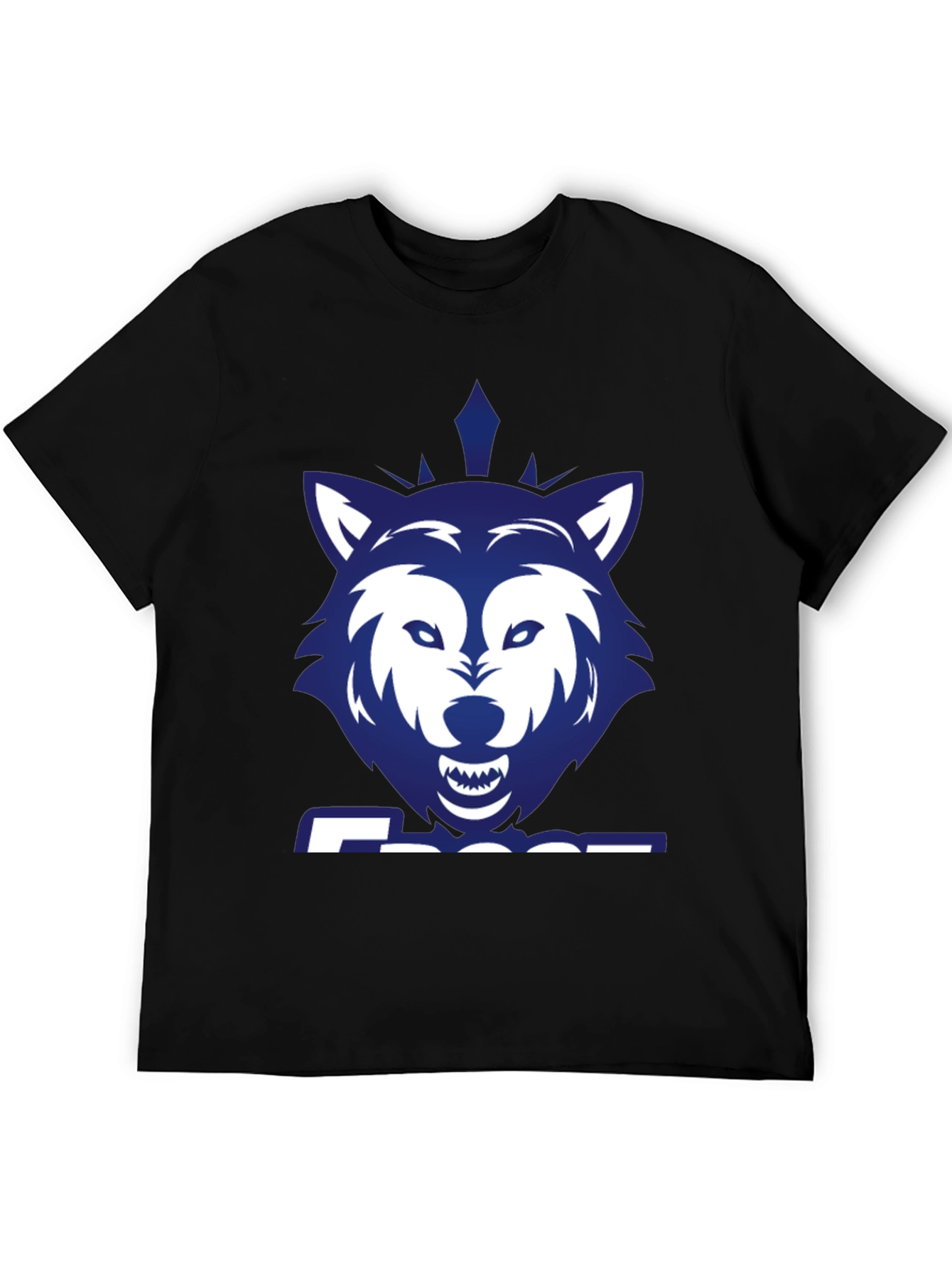 Black Blue Wolf Graphic Print Black T-Shirt view 5