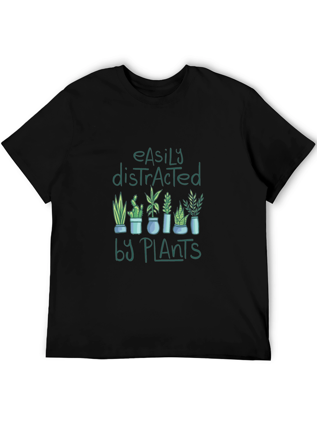 Black Easily Distracted By Plants T-Shirt view 5