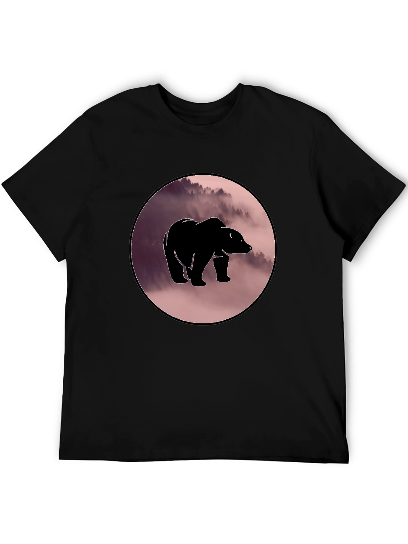 Black Bear Silhouette Graphic Print Crew Neck T-Shirt view 5