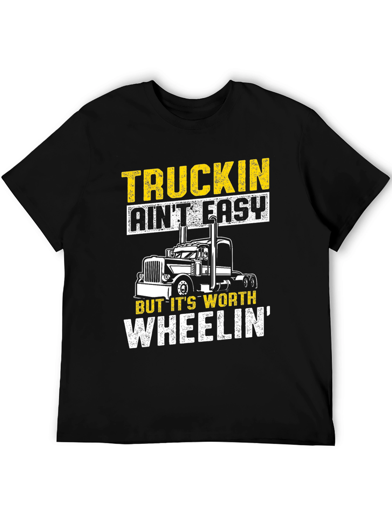 Black Truckin' Ain't Easy Black Graphic T-Shirt view 5