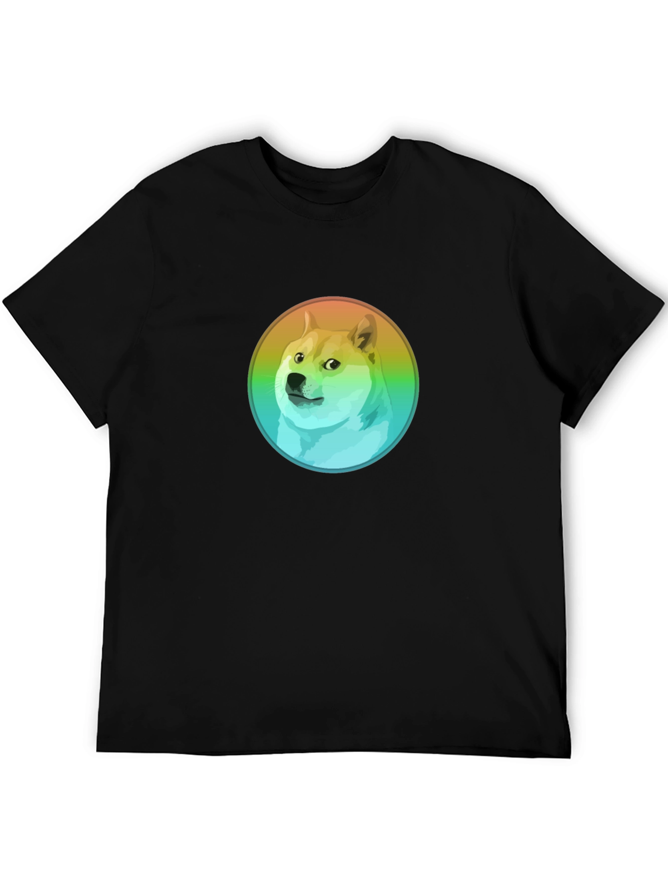 Black Doge Rainbow Circle Graphic Black T-Shirt view 5