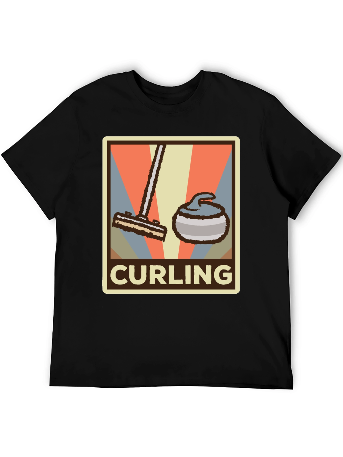 Black Retro Curling T-Shirt - Vintage Style Sports Tee view 5