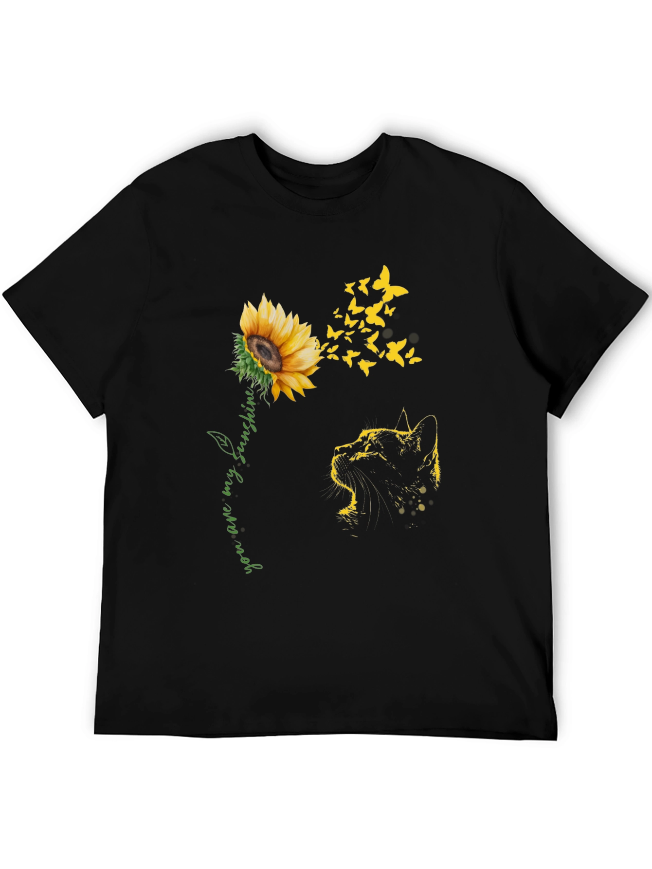 Black Sunflower Cat Graphic Tee - "You Are My Sunshine" view 5