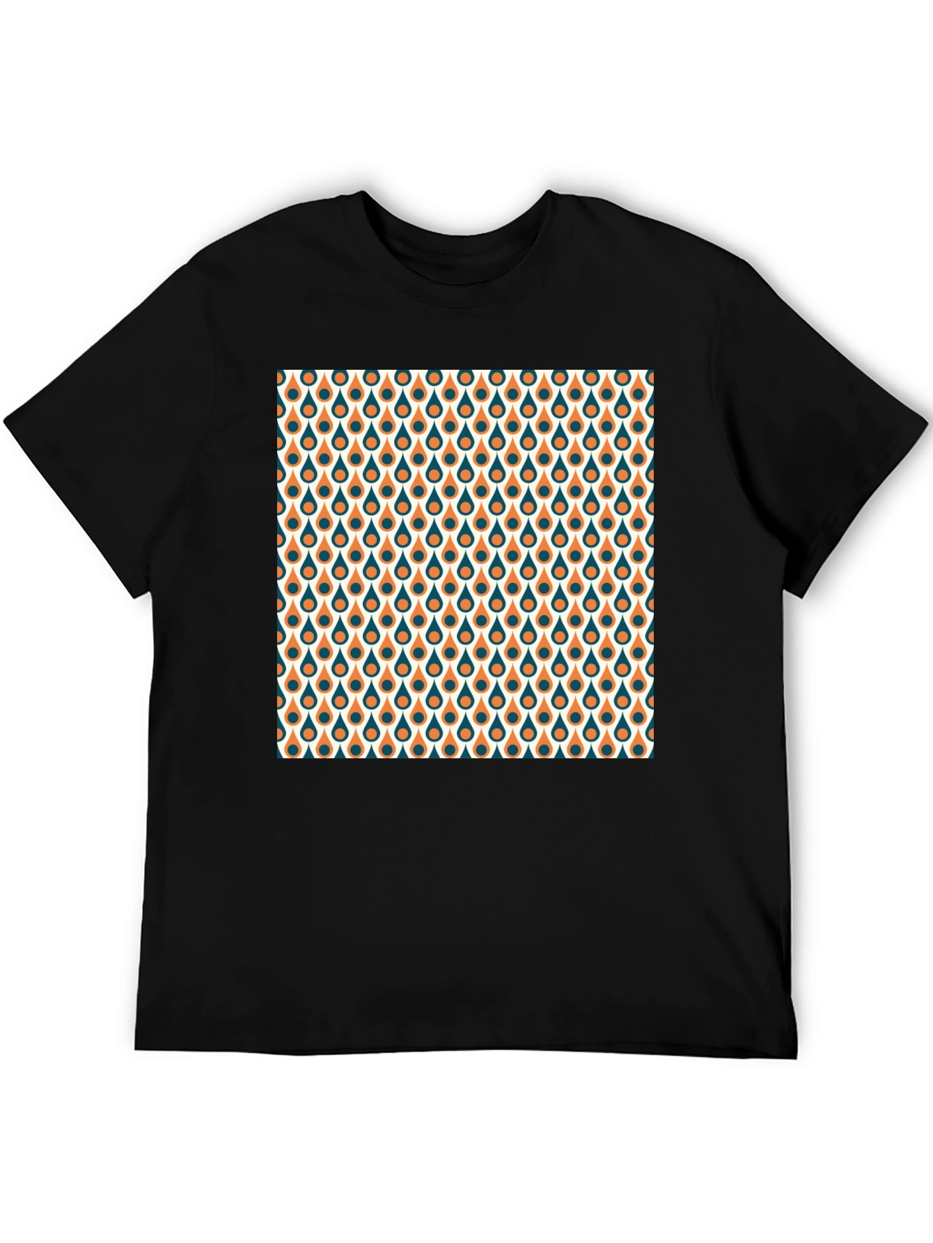 Black Retro Teardrop Pattern Black T-Shirt view 5