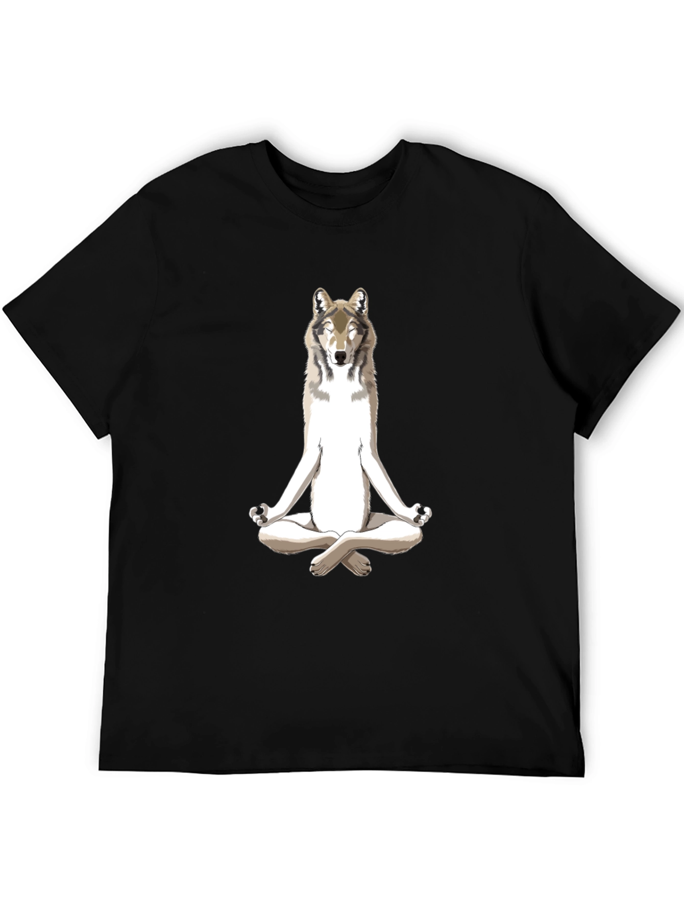 Black Zen Wolf Graphic Tee - Black Cotton Blend Shirt view 5