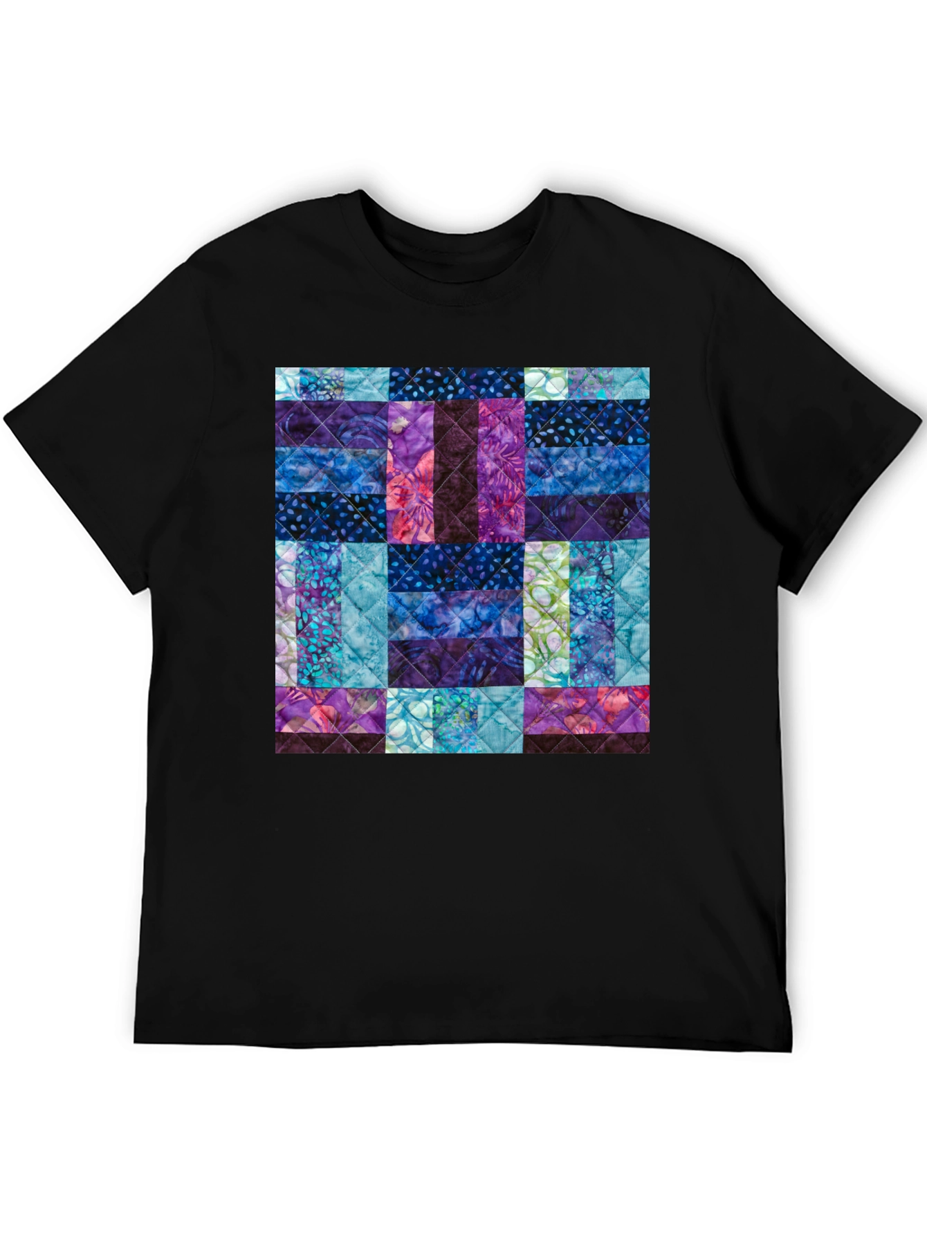 Black Quilted Pattern T-Shirt - Modern Abstract Design view 5