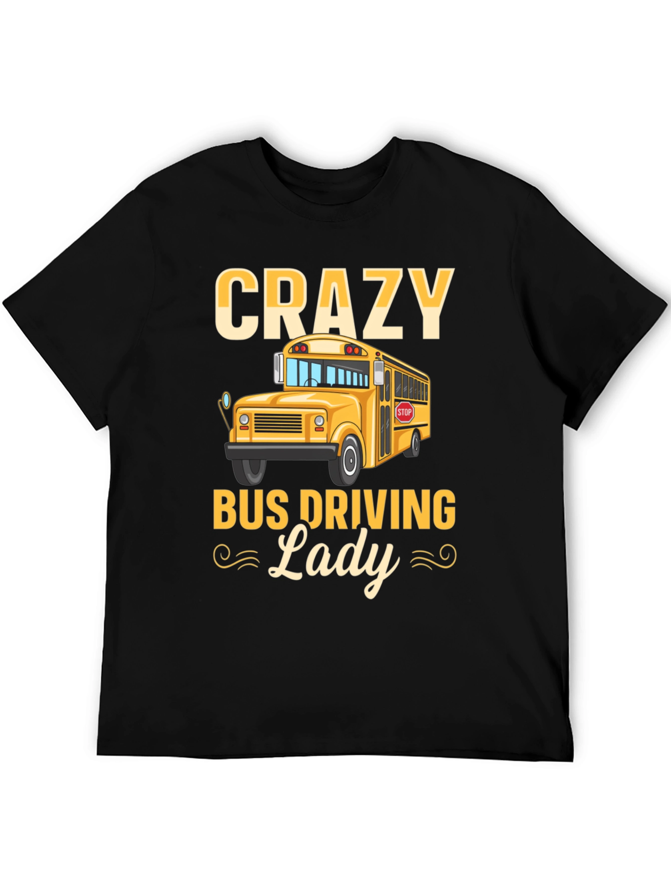 Black Crazy Bus Driving Lady T-Shirt - Black view 5