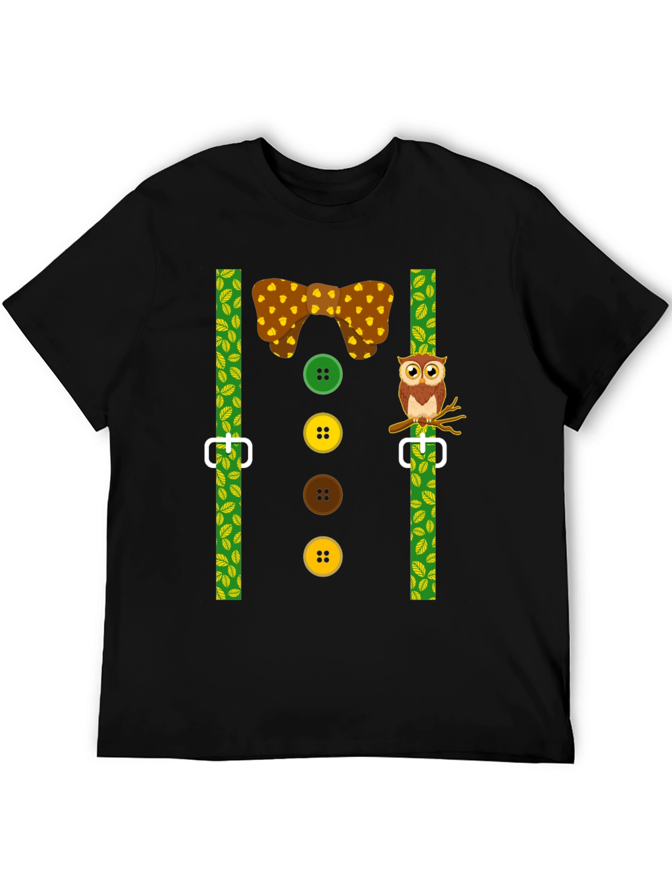 Black Funny Owl Suspender T-Shirt - Novelty Costume Tee view 5
