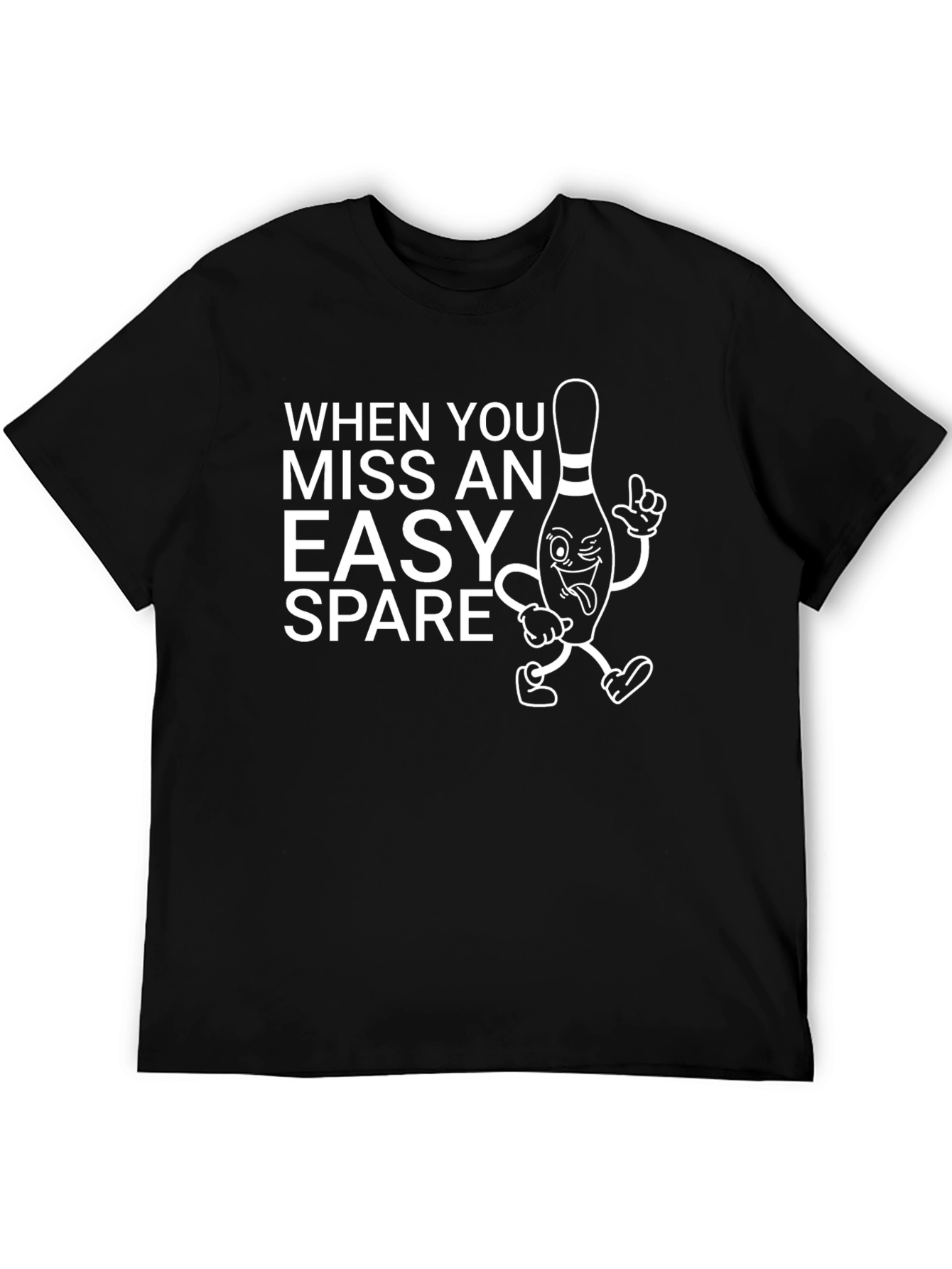 Black Funny Bowling T-Shirt: Missed Easy Spare Design view 5