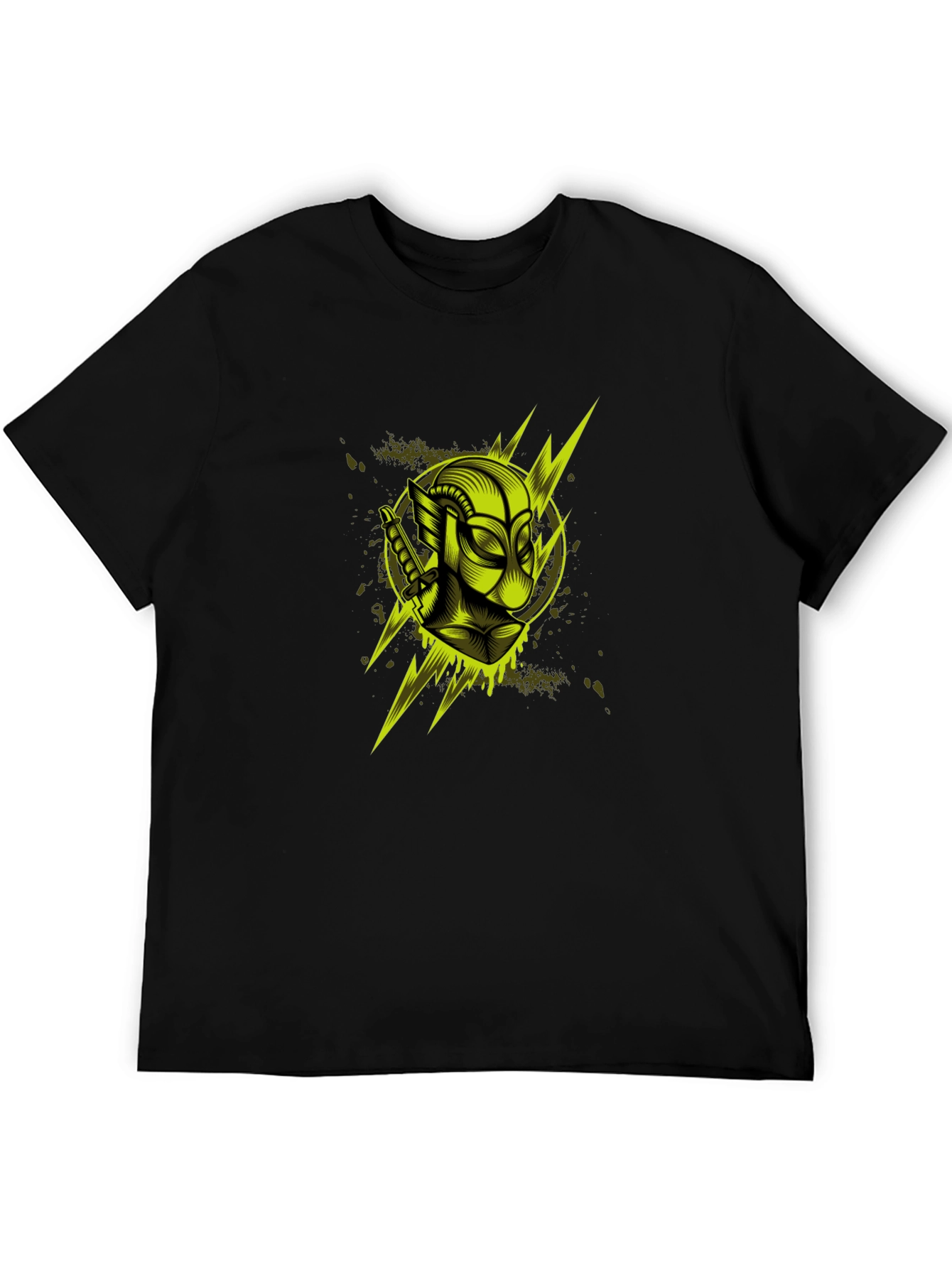 Black Men's Black Graphic T-Shirt: Neon Deadpool Design view 5