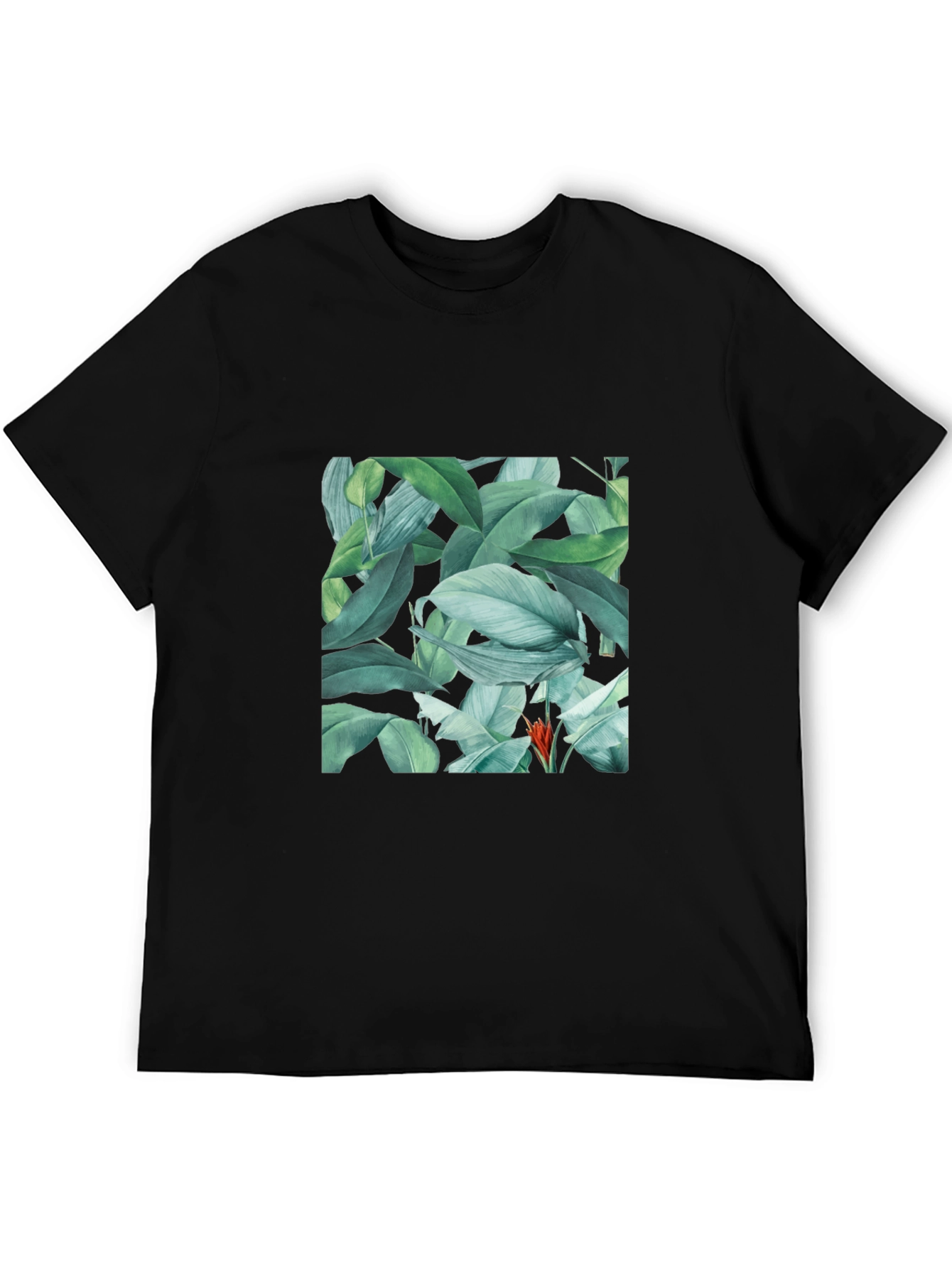 Black Tropical Leaves Print Black T-Shirt view 5