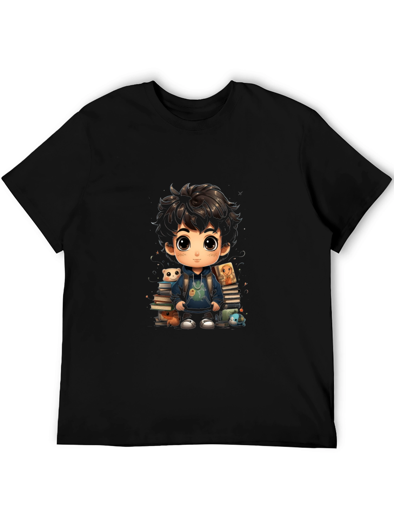 Black Cartoon Boy with Books Graphic Tee view 5