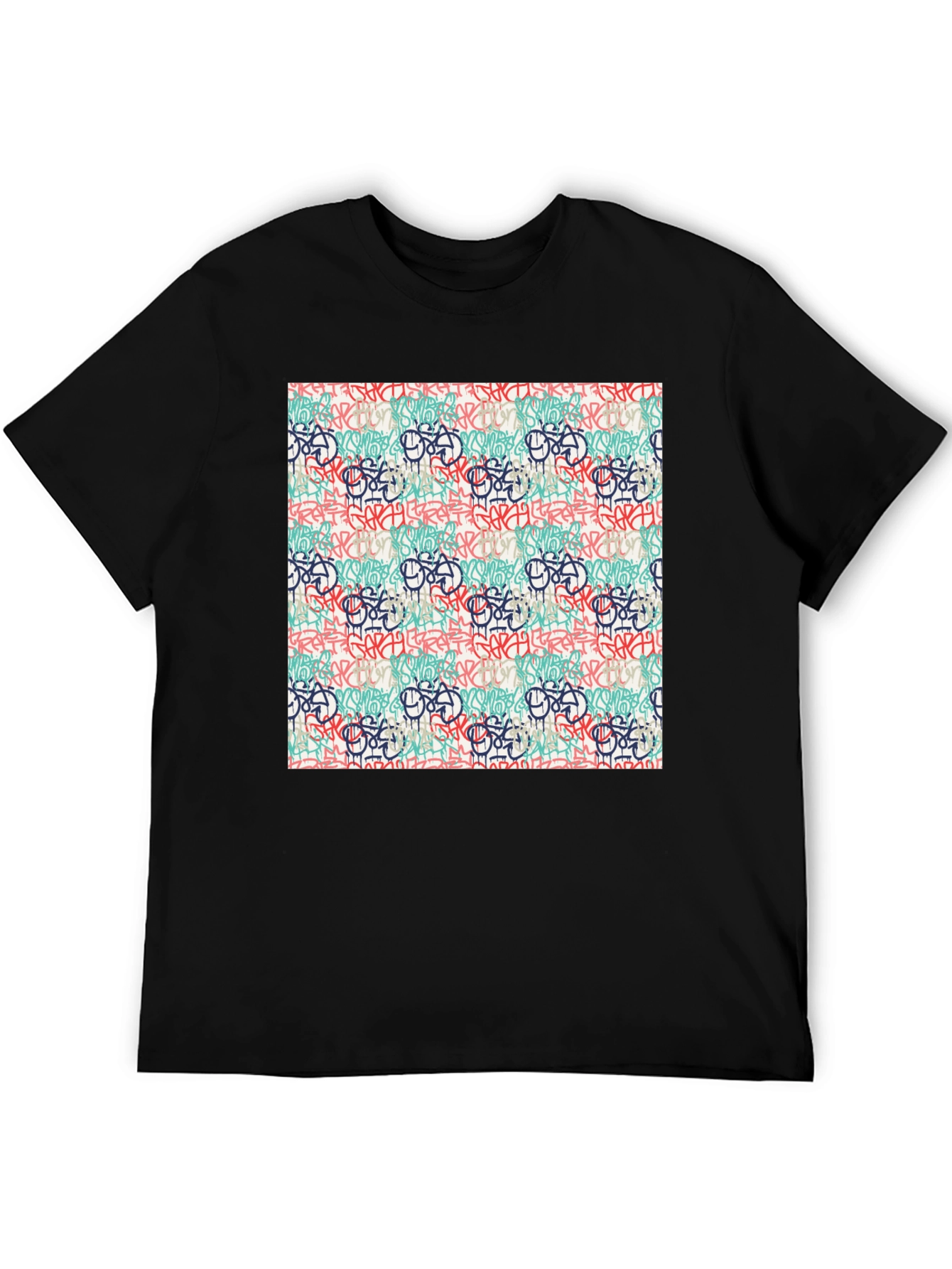 Black Graffiti Pattern Black T-Shirt view 5
