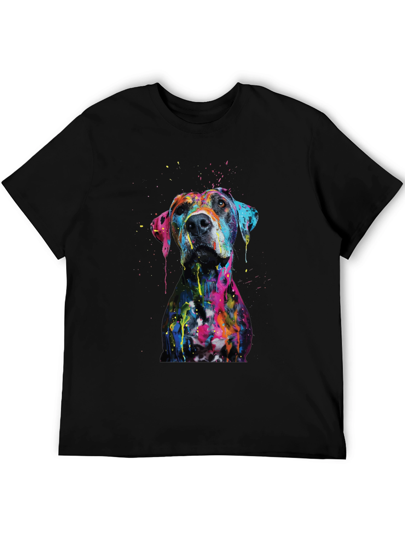 Black Men's Artistic Dog Print Black T-Shirt view 5