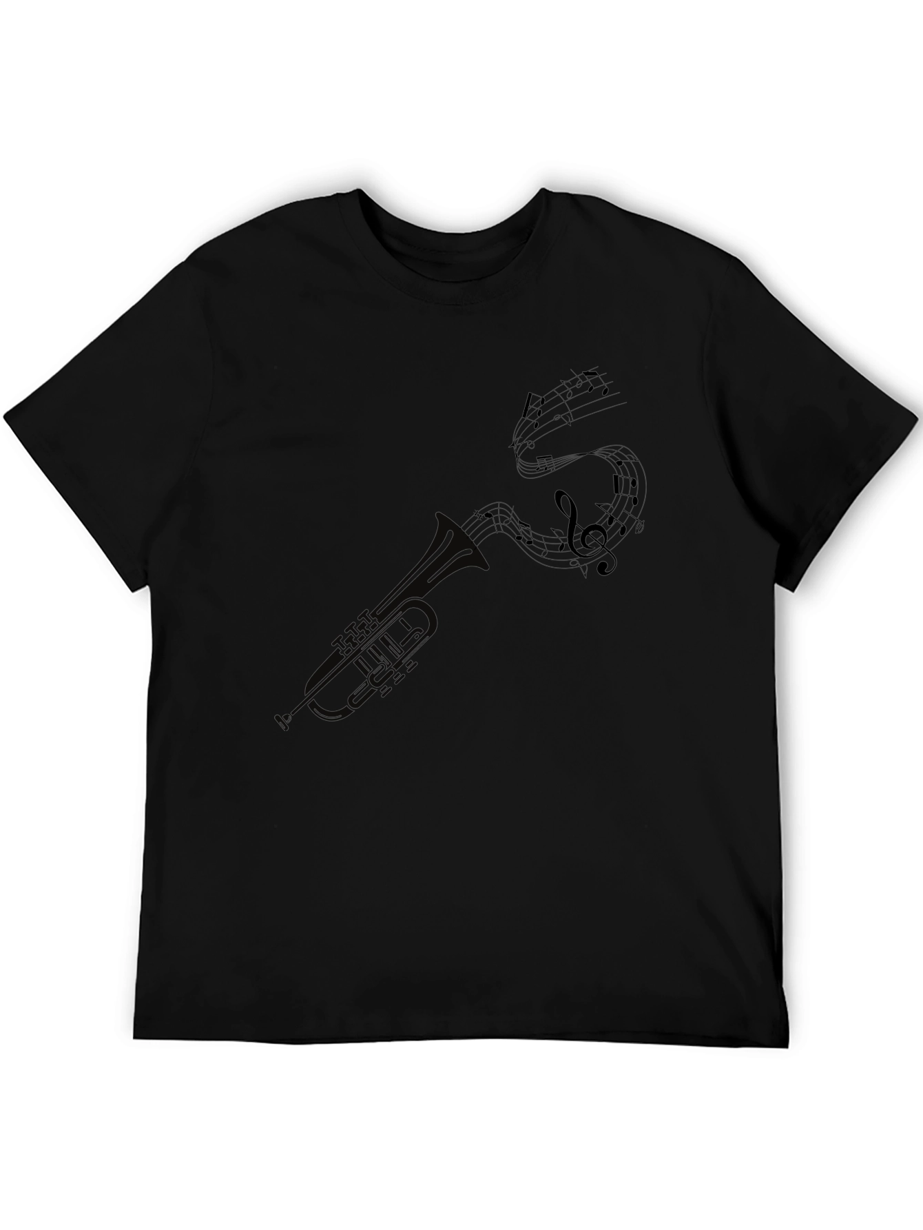 Black Trumpet and Music Notes Graphic Tee - Black view 5