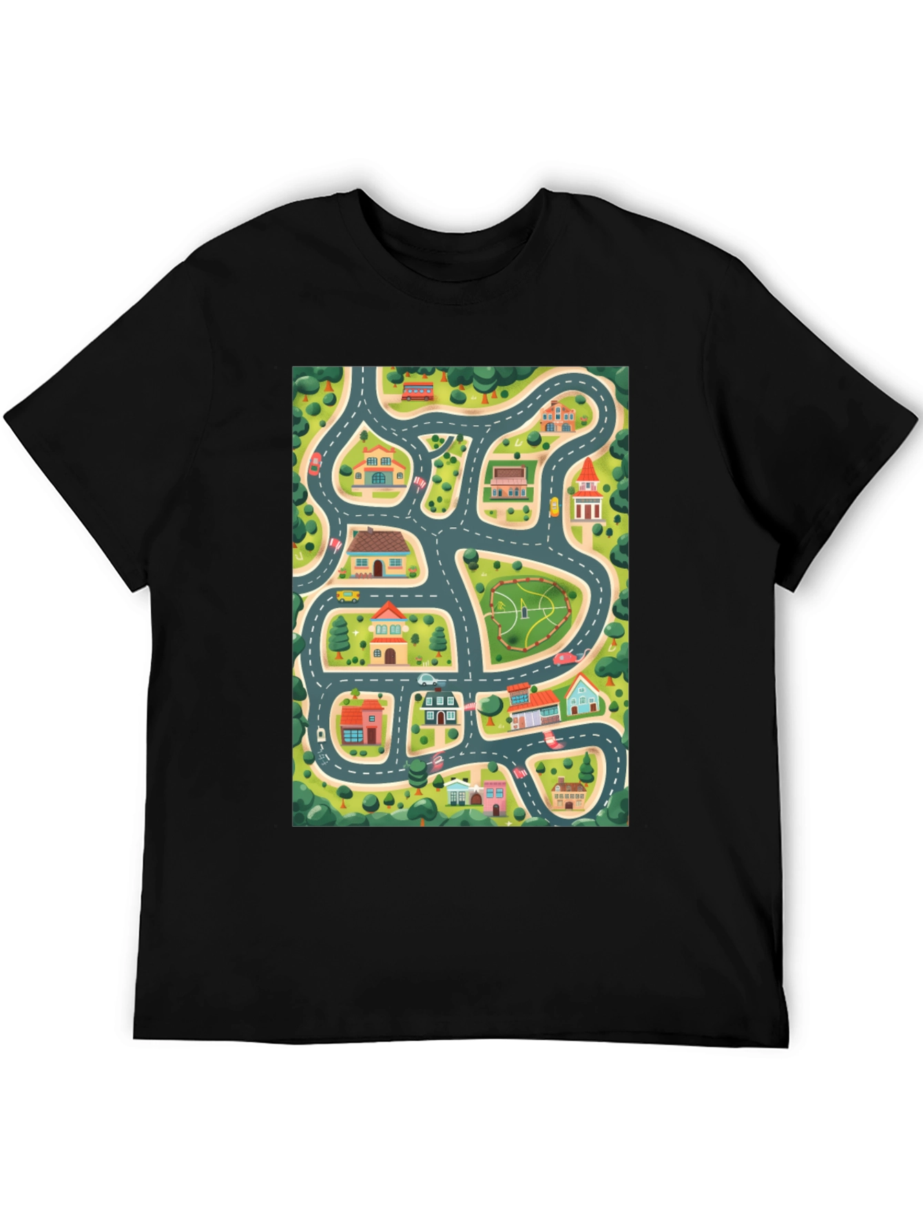 Black Road Map Graphic Black T-Shirt view 5