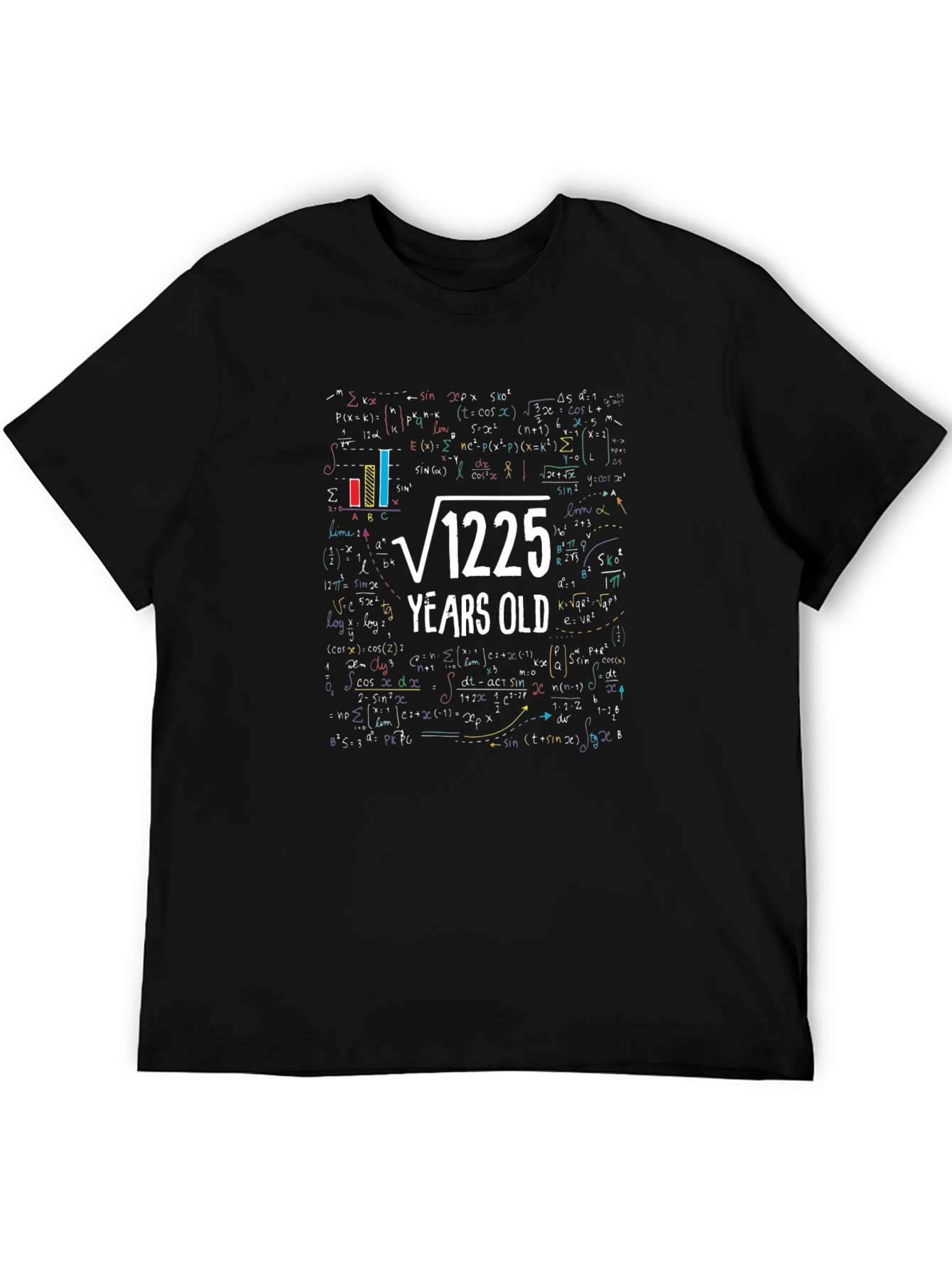 Black Math Formula Birthday T-Shirt - √1225 Years Old view 5