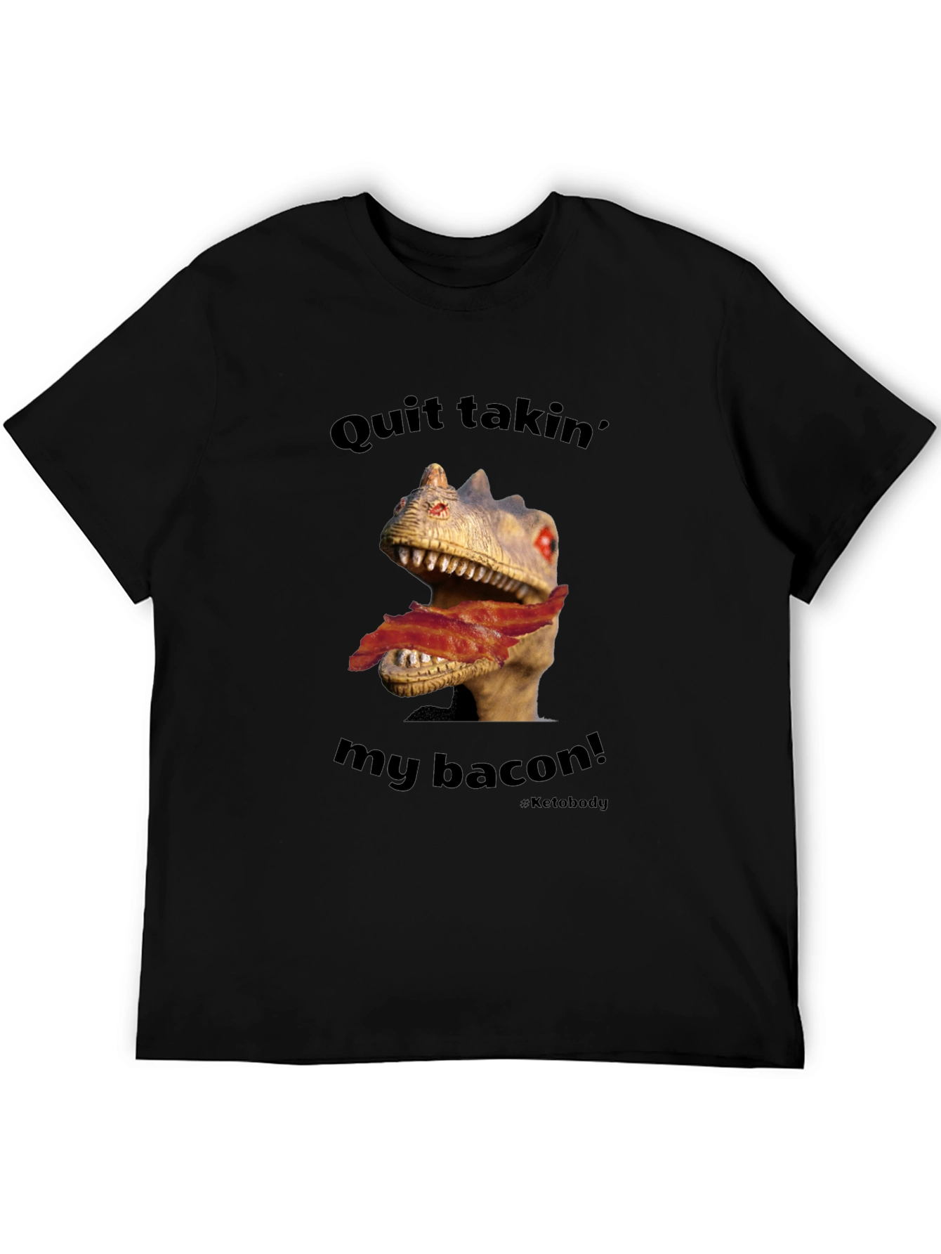Black Dino Bacon Men's Graphic Tee - Funny Novelty Shirt view 5