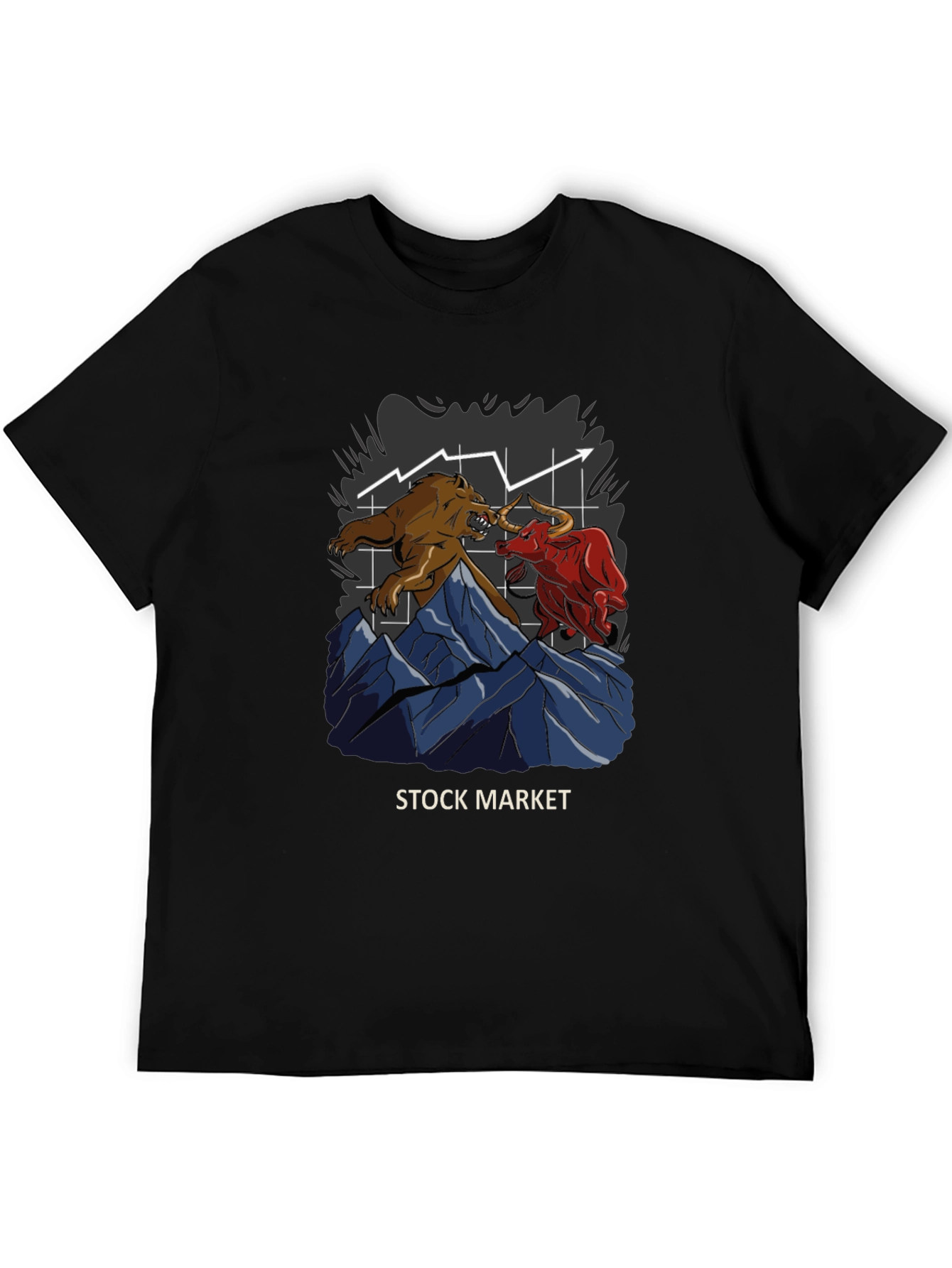 Black Stock Market Bull vs Bear Graphic T-Shirt view 5