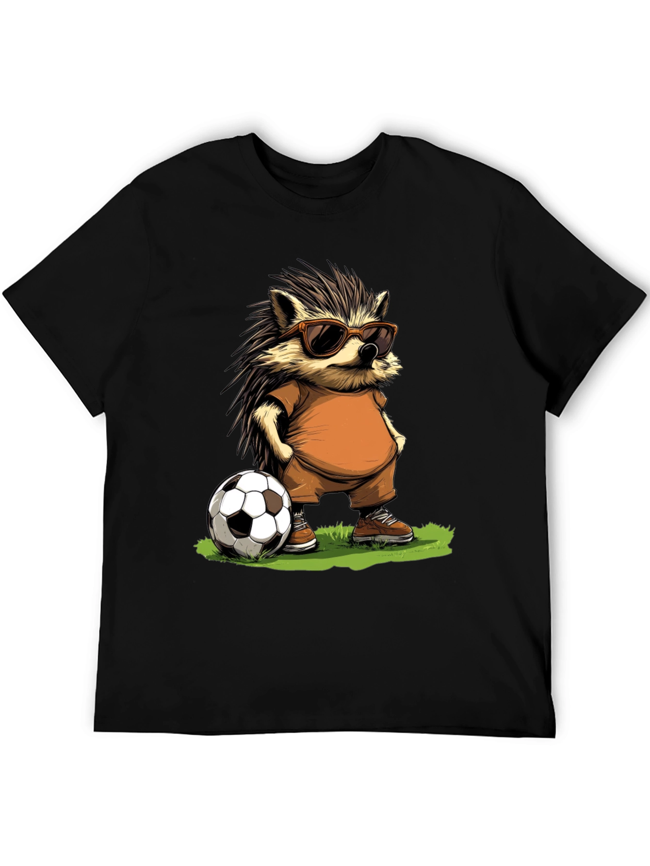 Black Cool Hedgehog Soccer T-Shirt view 5