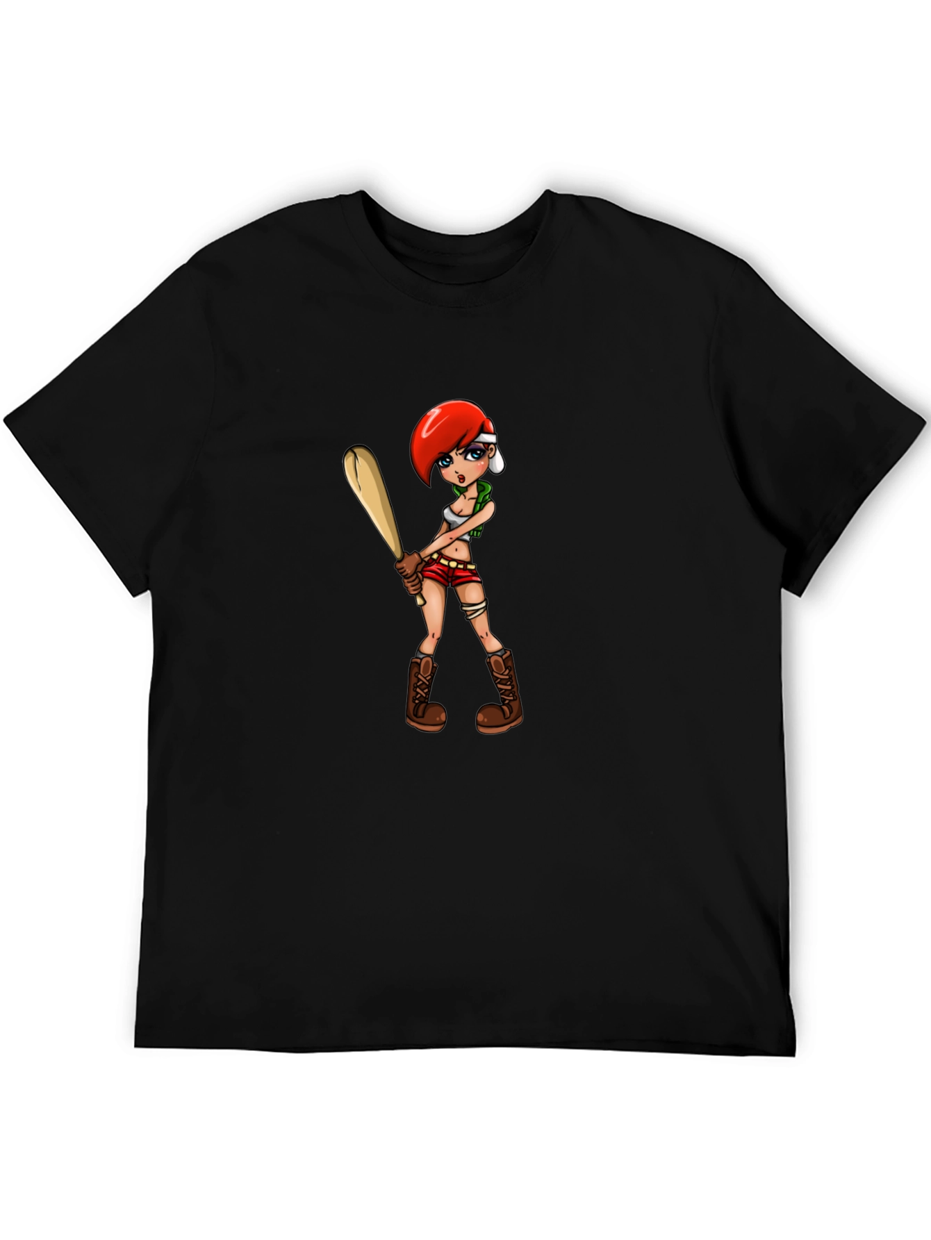 Black Cartoon Girl with Baseball Bat Graphic T-Shirt view 5