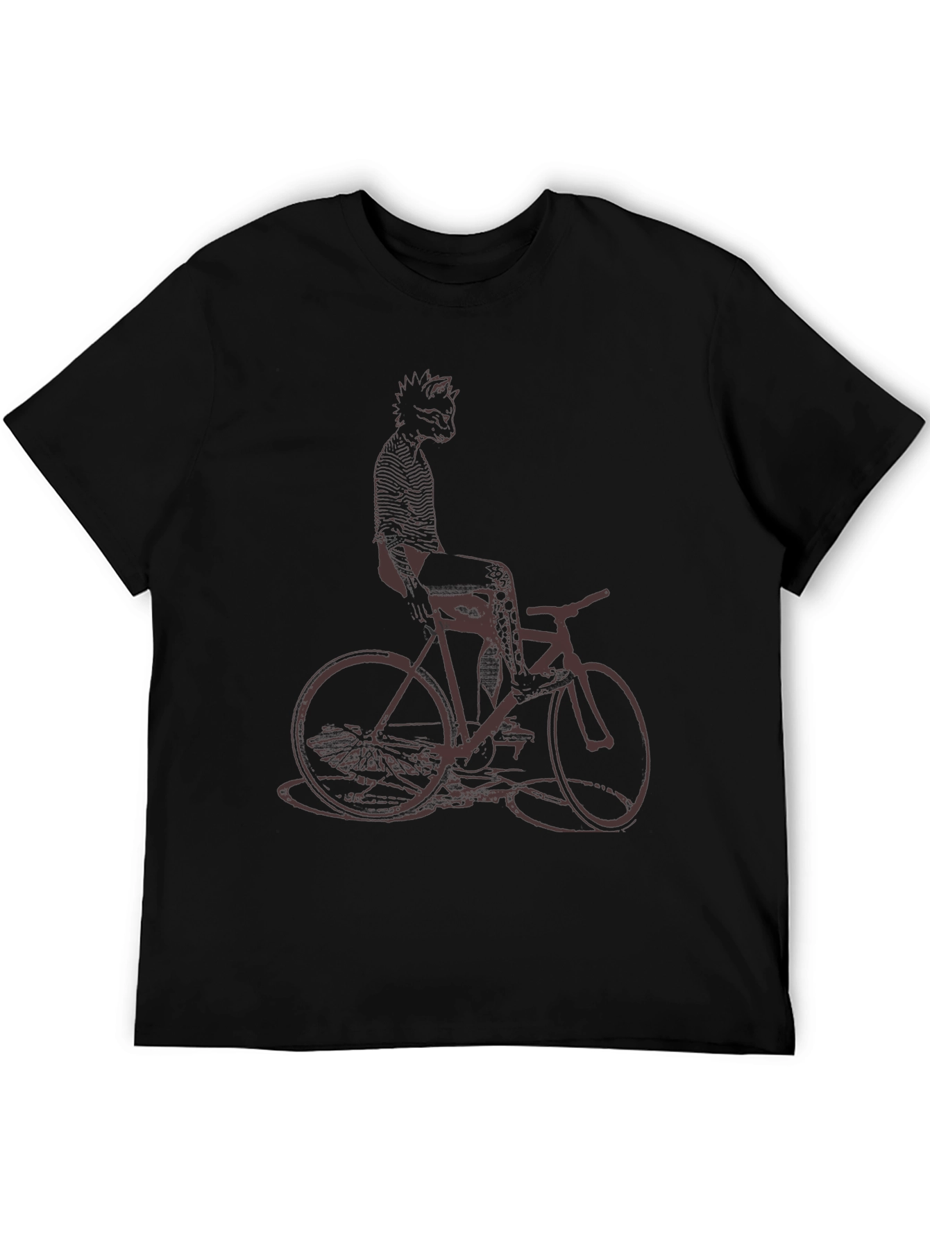 Black Cool Cat on Bike Graphic Tee - Black Cotton T-Shirt view 5