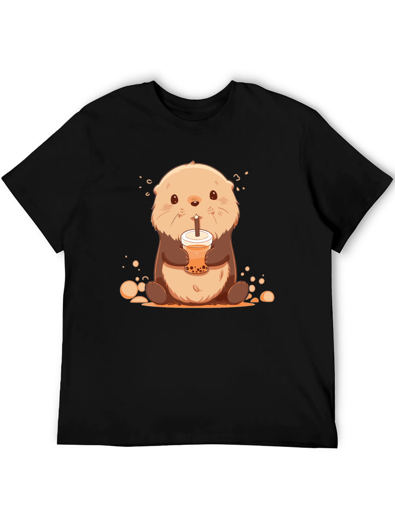 Black Cute Otter Bubble Tea Graphic T-Shirt view 5