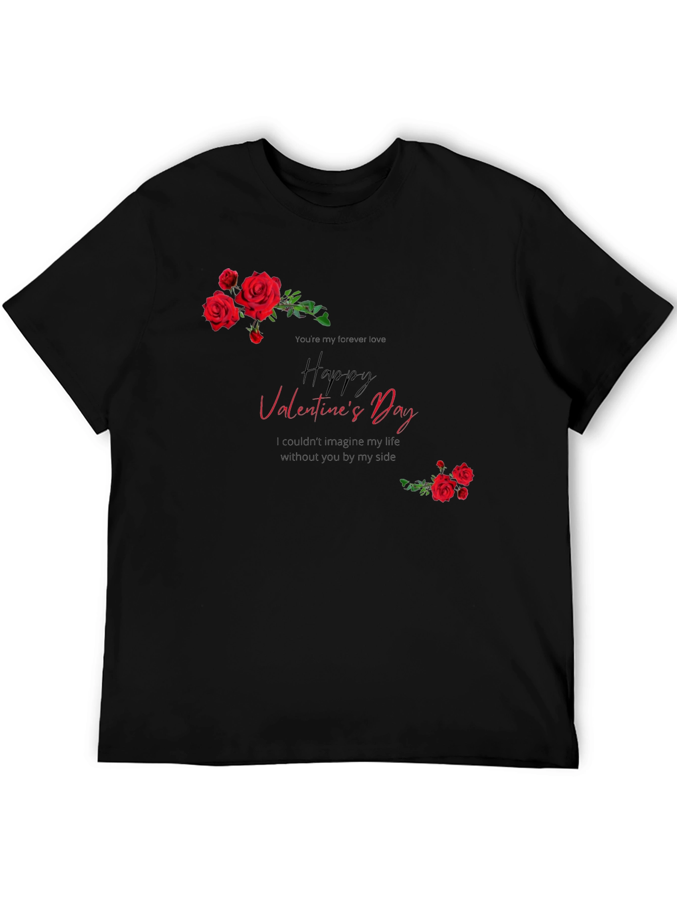 Black Valentine's Day Roses Graphic T-Shirt view 5