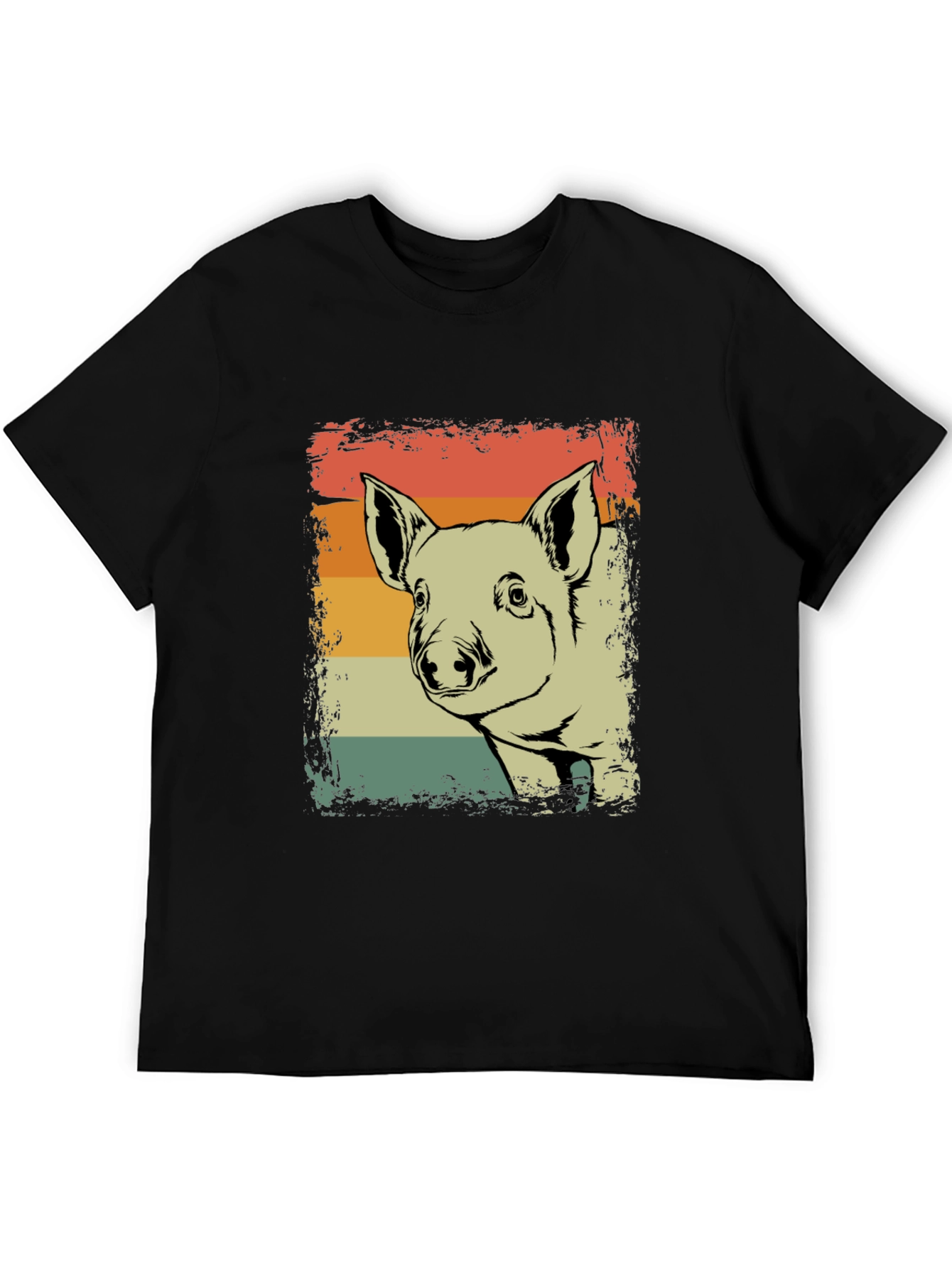 Black Retro Pig Graphic Tee - Vintage Style Piglet T-Shirt view 5