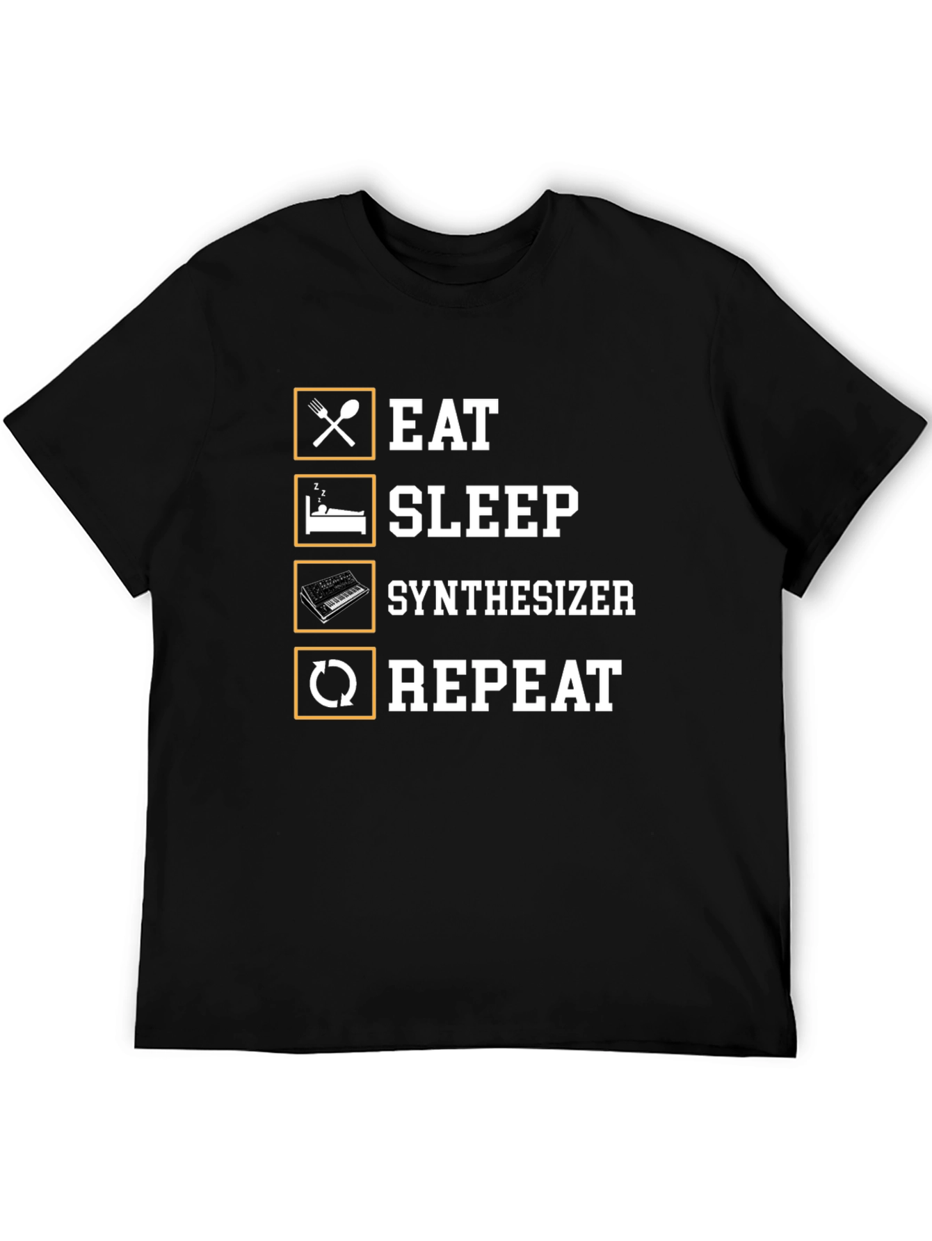 Black Eat Sleep Synthesizer Repeat Black T-Shirt view 5