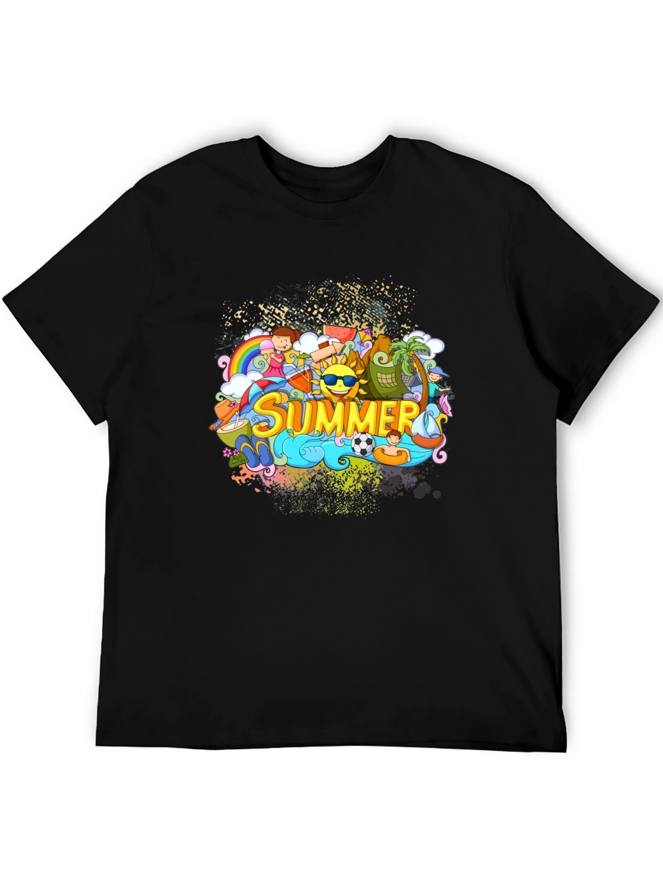 Black Summer Themed Graphic Tee - Black Unisex T-Shirt view 5
