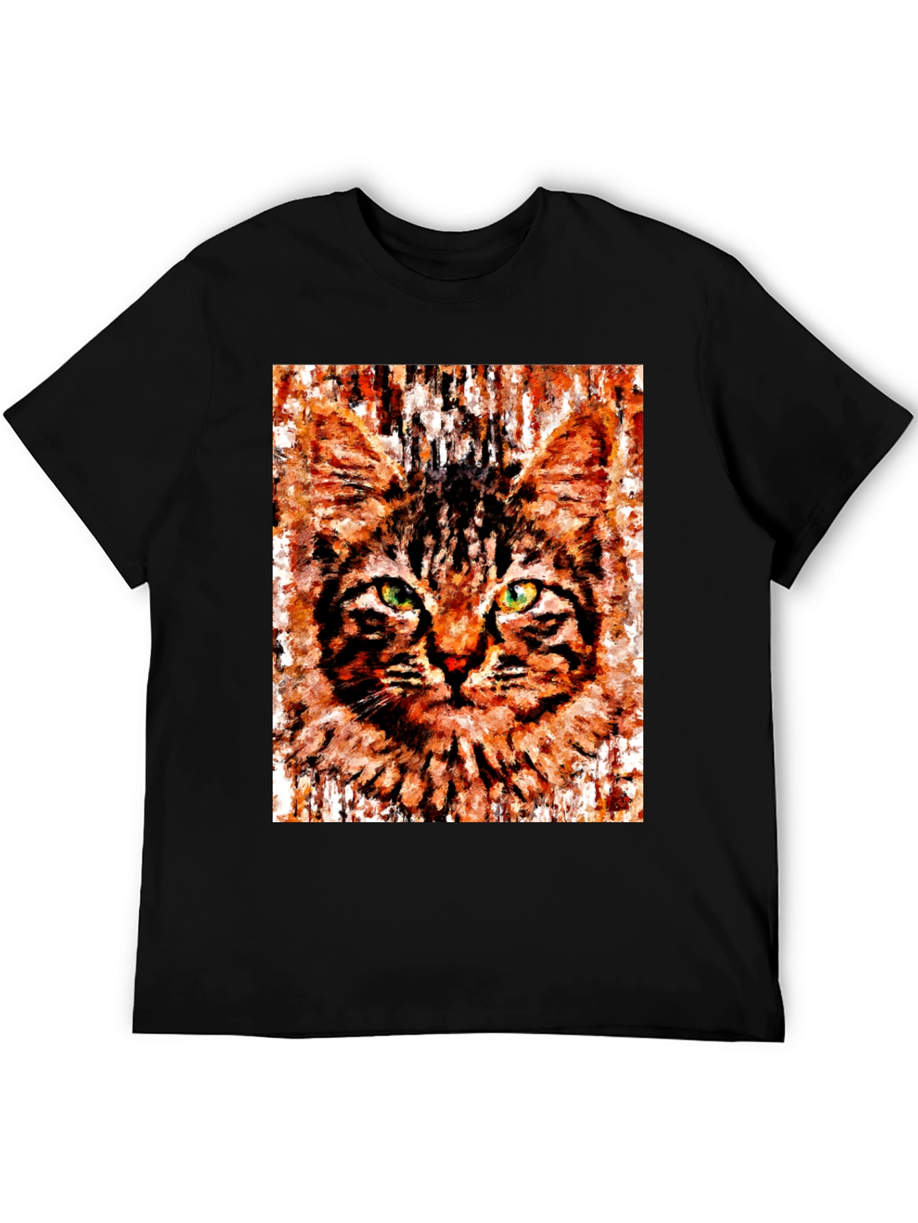 Black Abstract Cat Portrait Graphic T-Shirt view 5