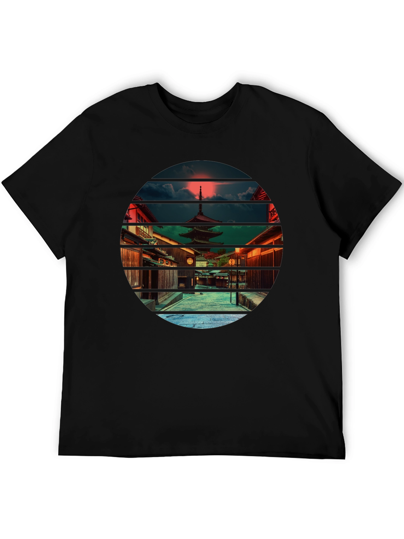 Black Japanese Temple Sunset Black T-Shirt view 5