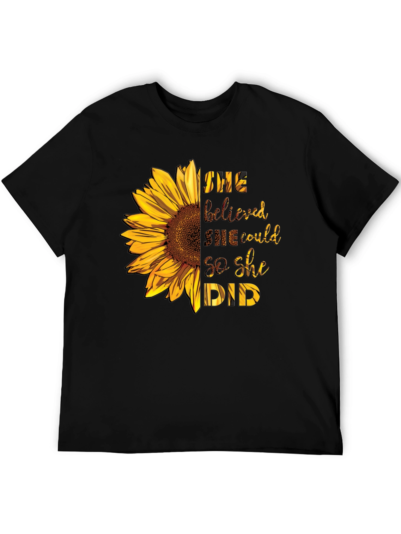 Black Sunflower Graphic Tee - She Believed She Could view 5