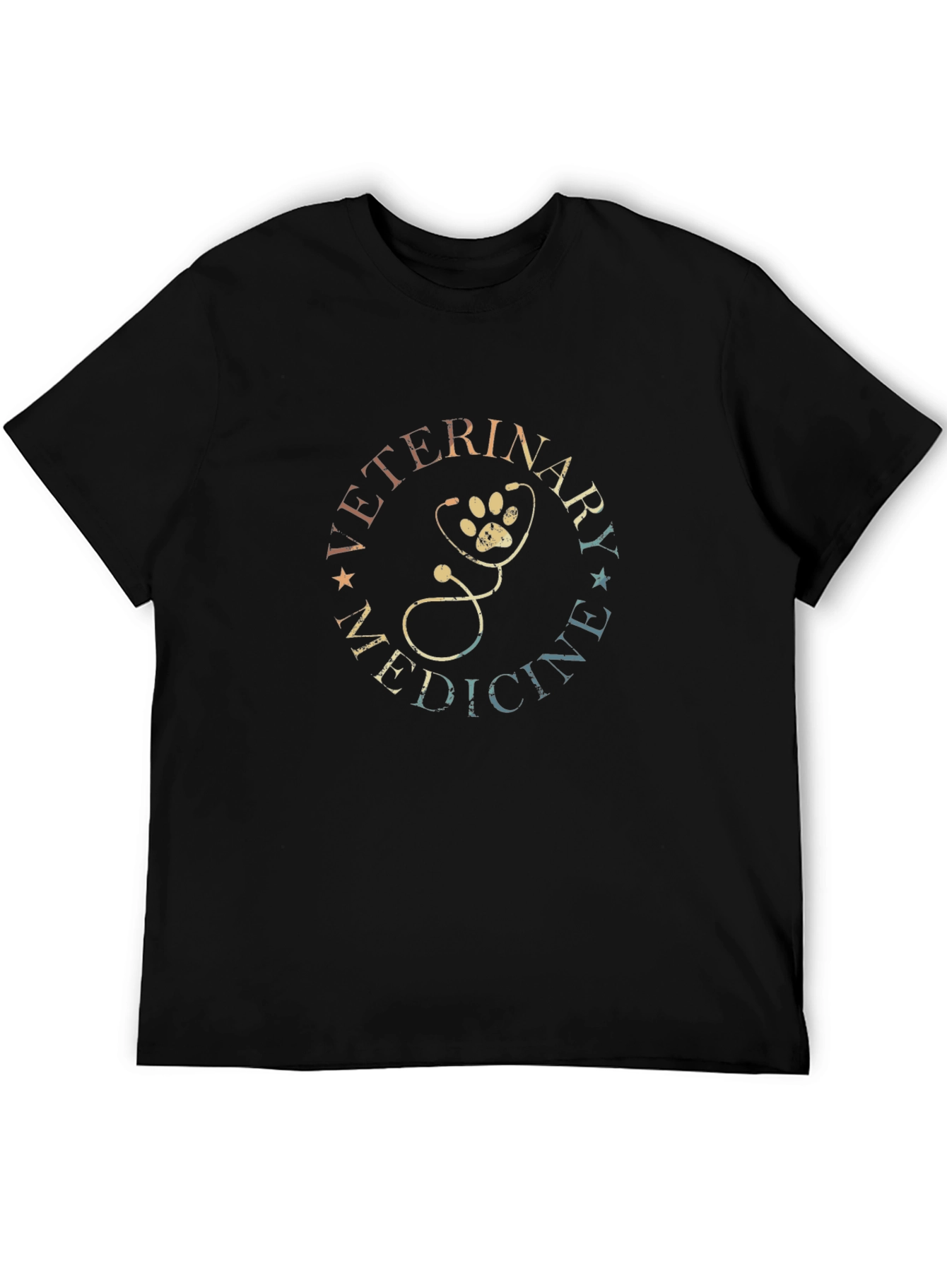 Black Veterinary Medicine Paw Stethoscope Graphic Tee view 5