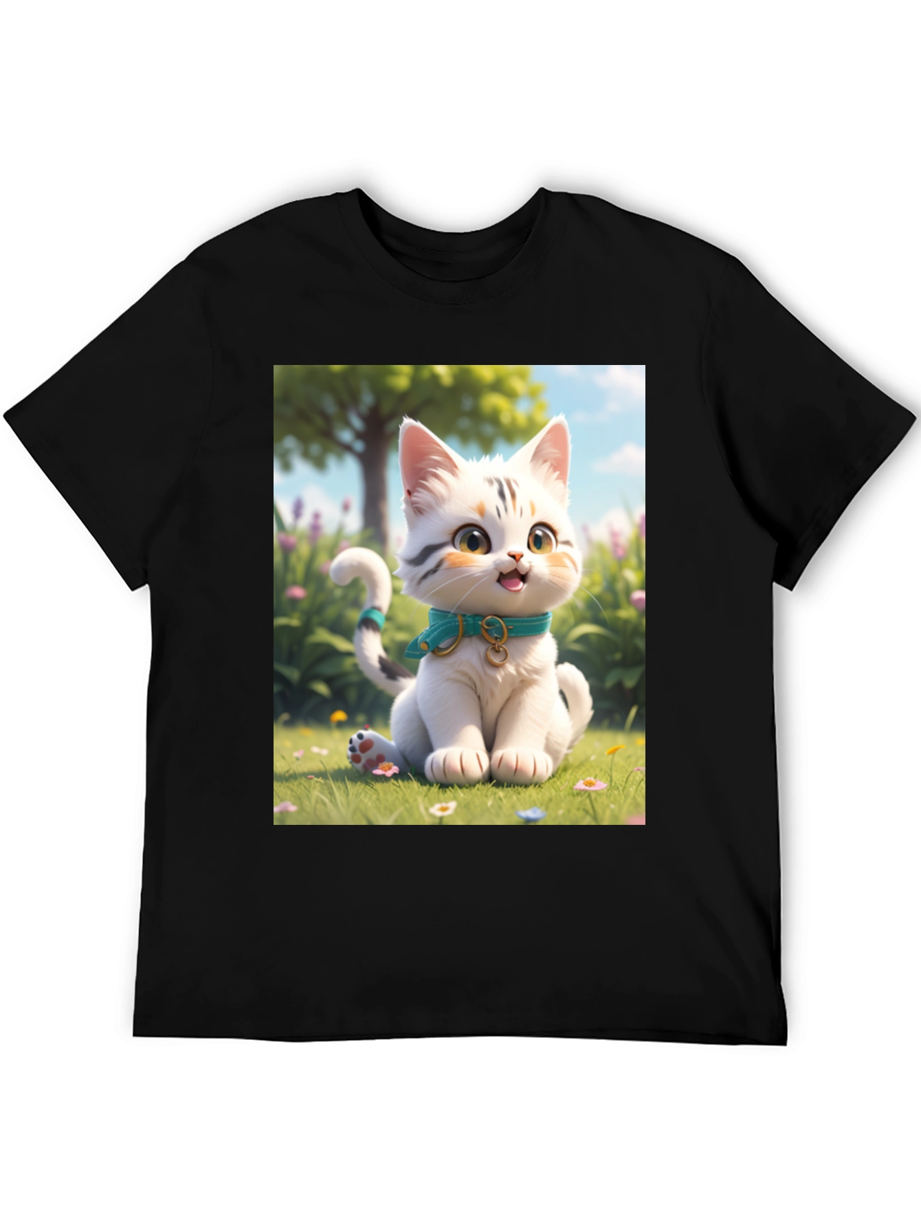 Black Cute Cartoon Cat T-Shirt view 5