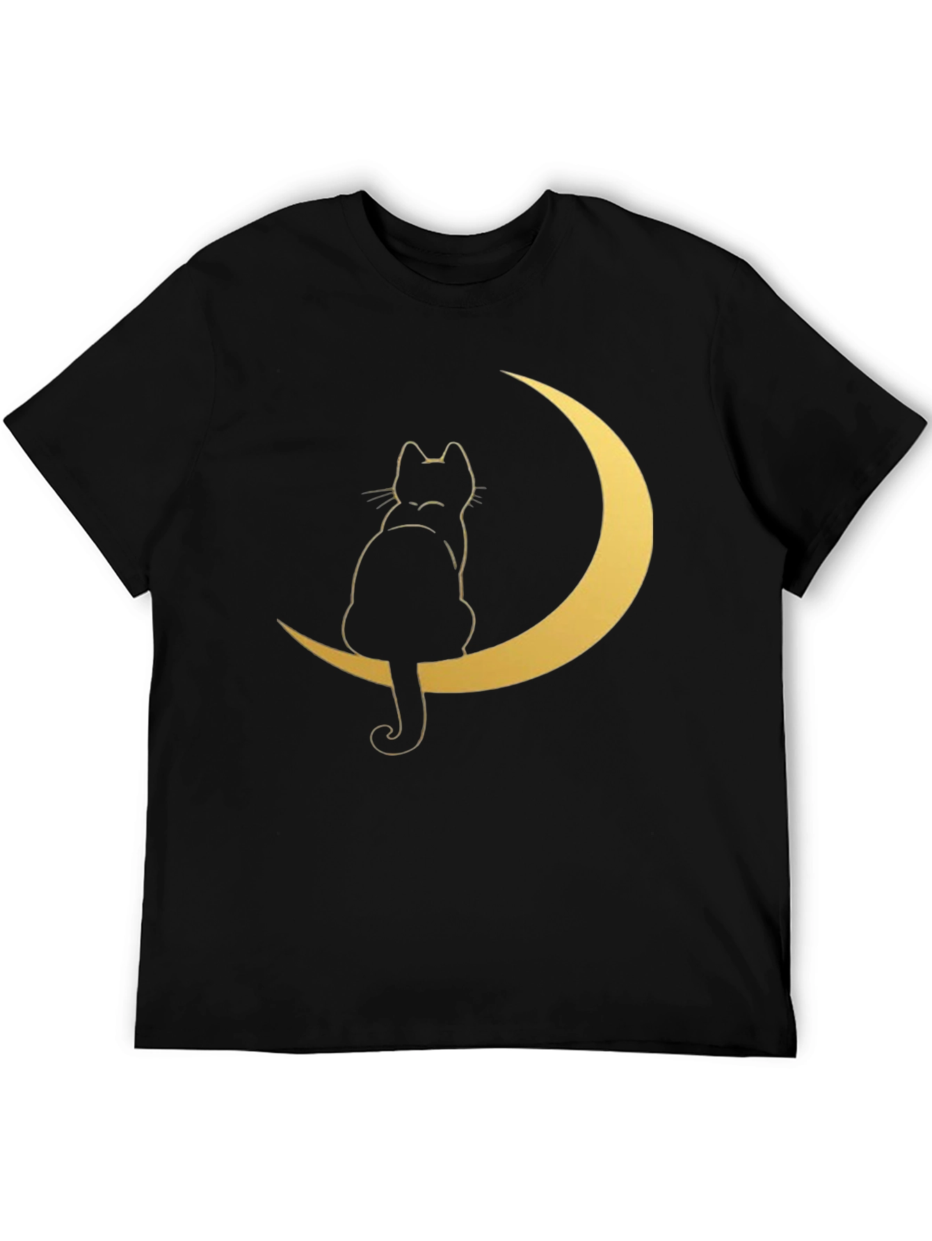 Black Cat on Moon Graphic Tee - Stylish Black T-Shirt view 5