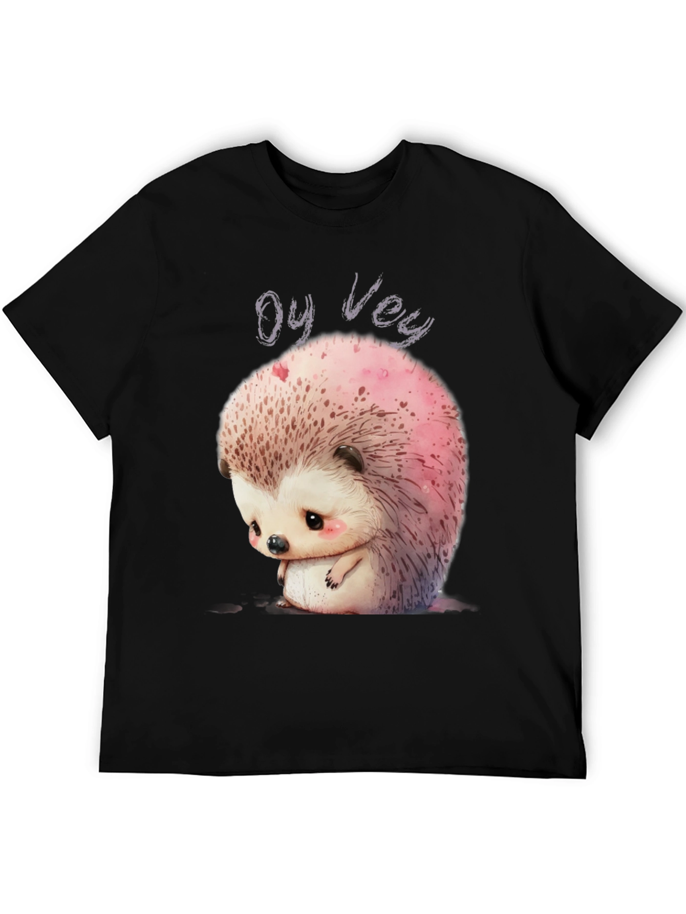 Black Oy Vey Sad Hedgehog Graphic Tee - Unisex Black T-Shirt view 5