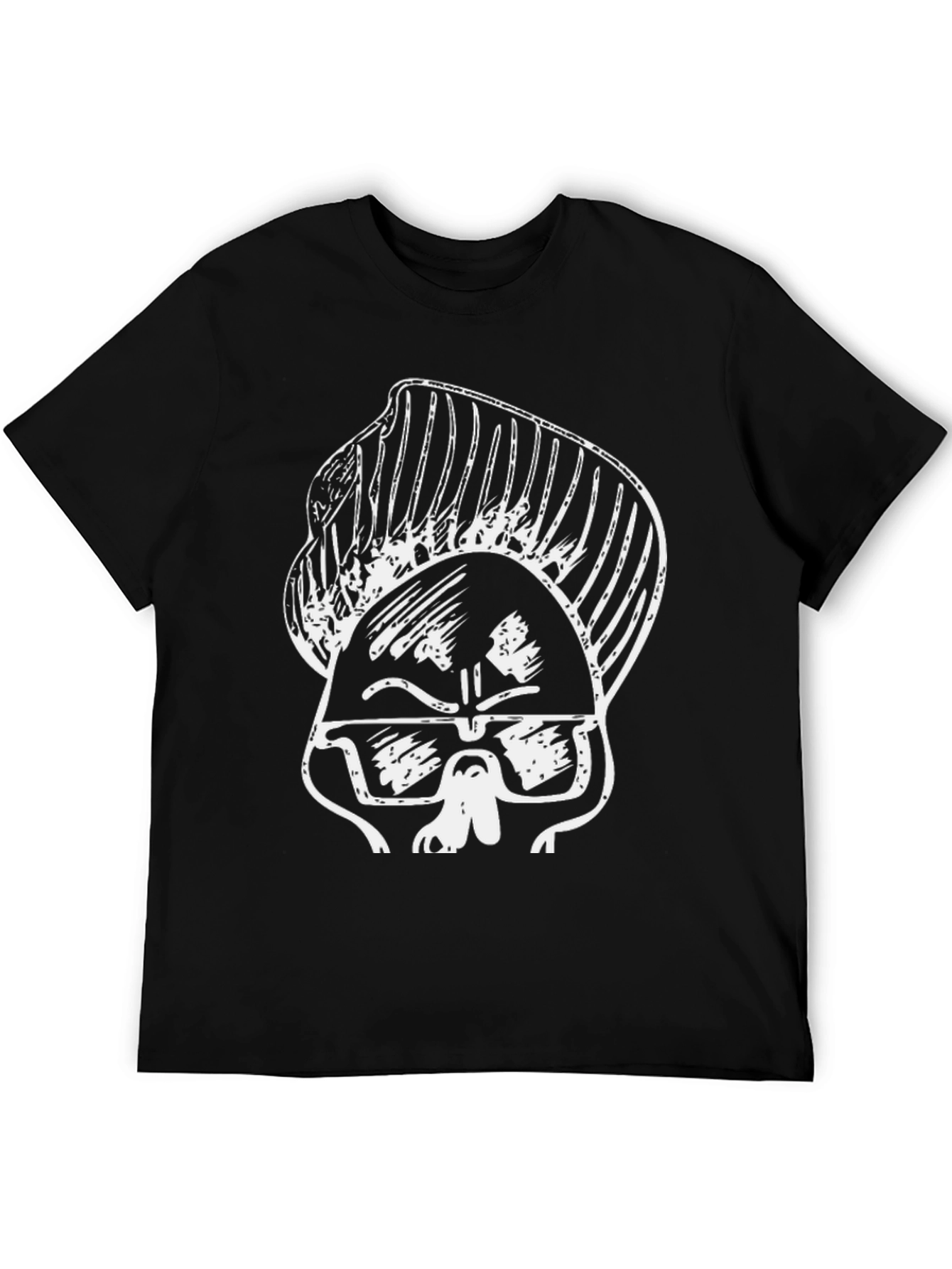 Black Cool Cartoon Skull Graphic Black T-Shirt view 5